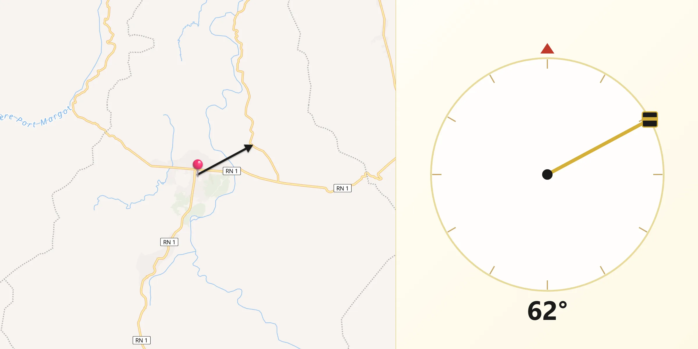 Direction vers la Qibla depuis Lenbe