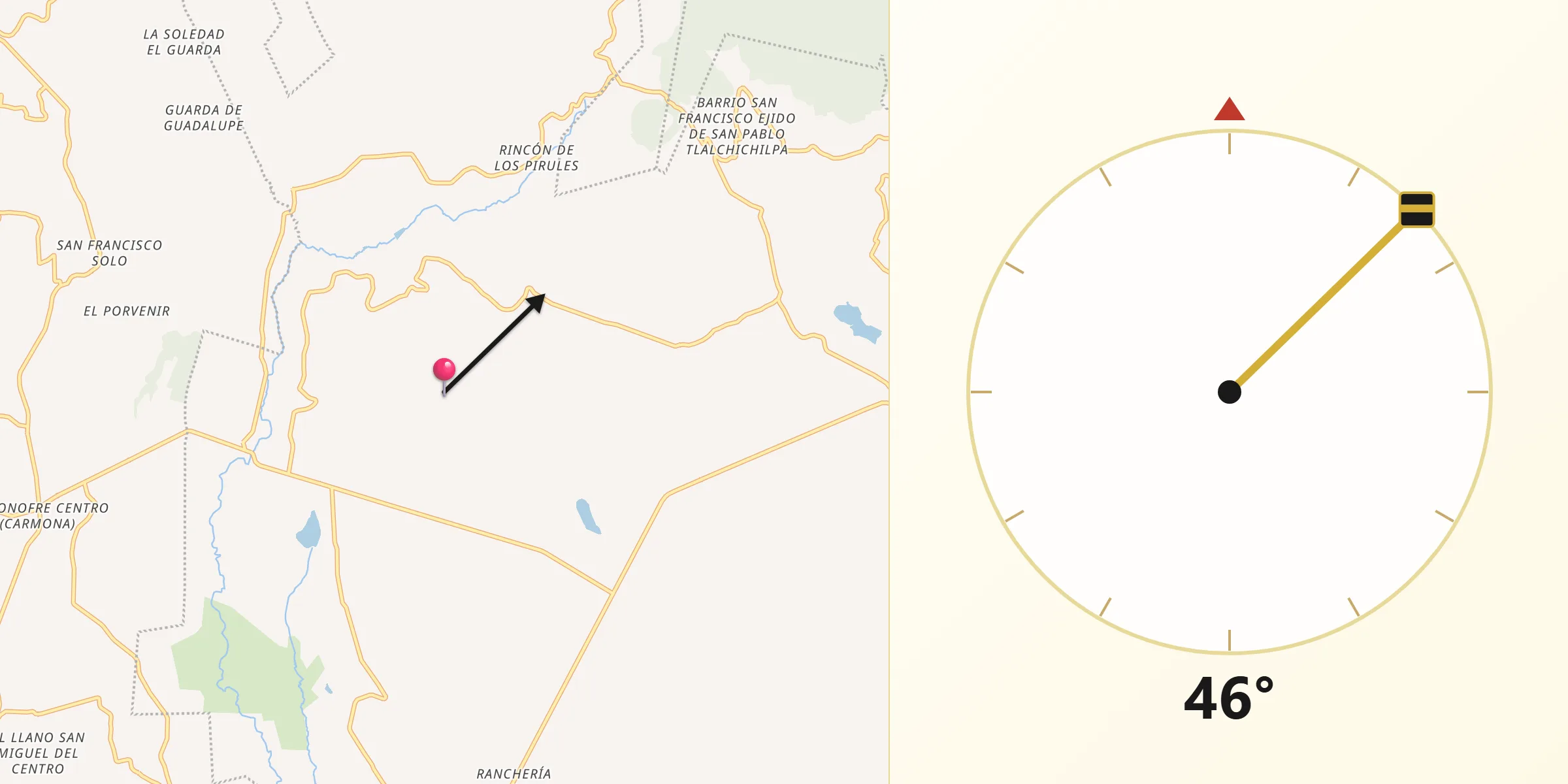 Dirección de la Qibla desde Dotegiare