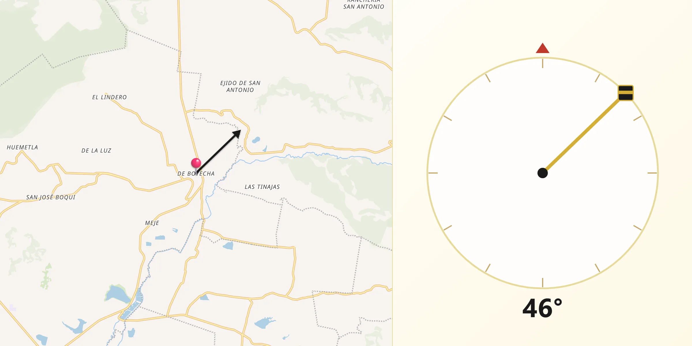 Dirección de la Qibla desde Barrio de Boyecha