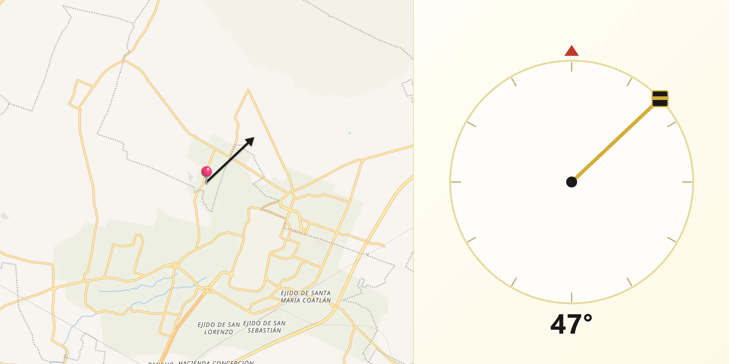 Dirección de la Qibla desde Cozotlán Norte