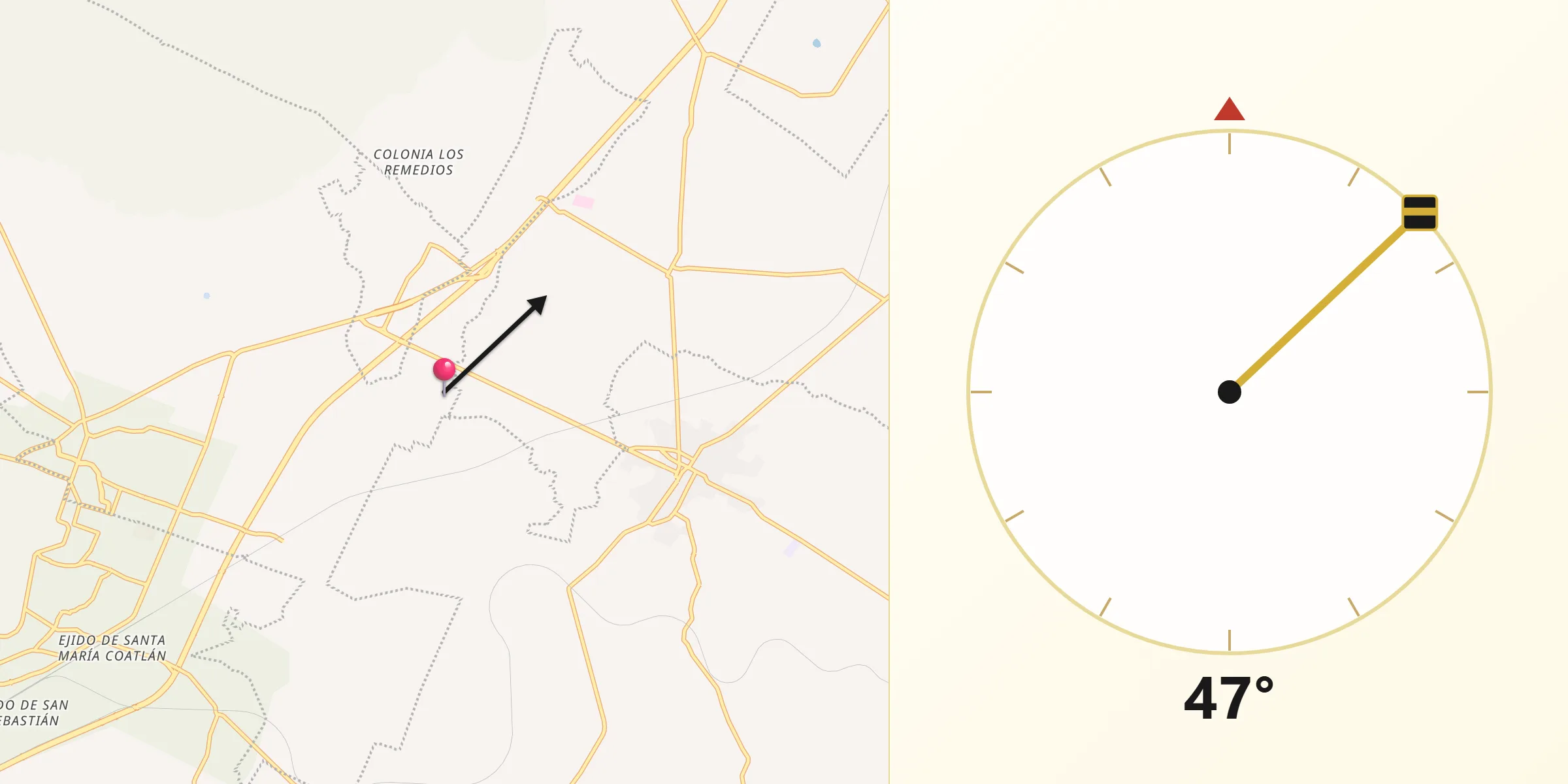 Dirección de la Qibla desde San Pablo Ixquitlán