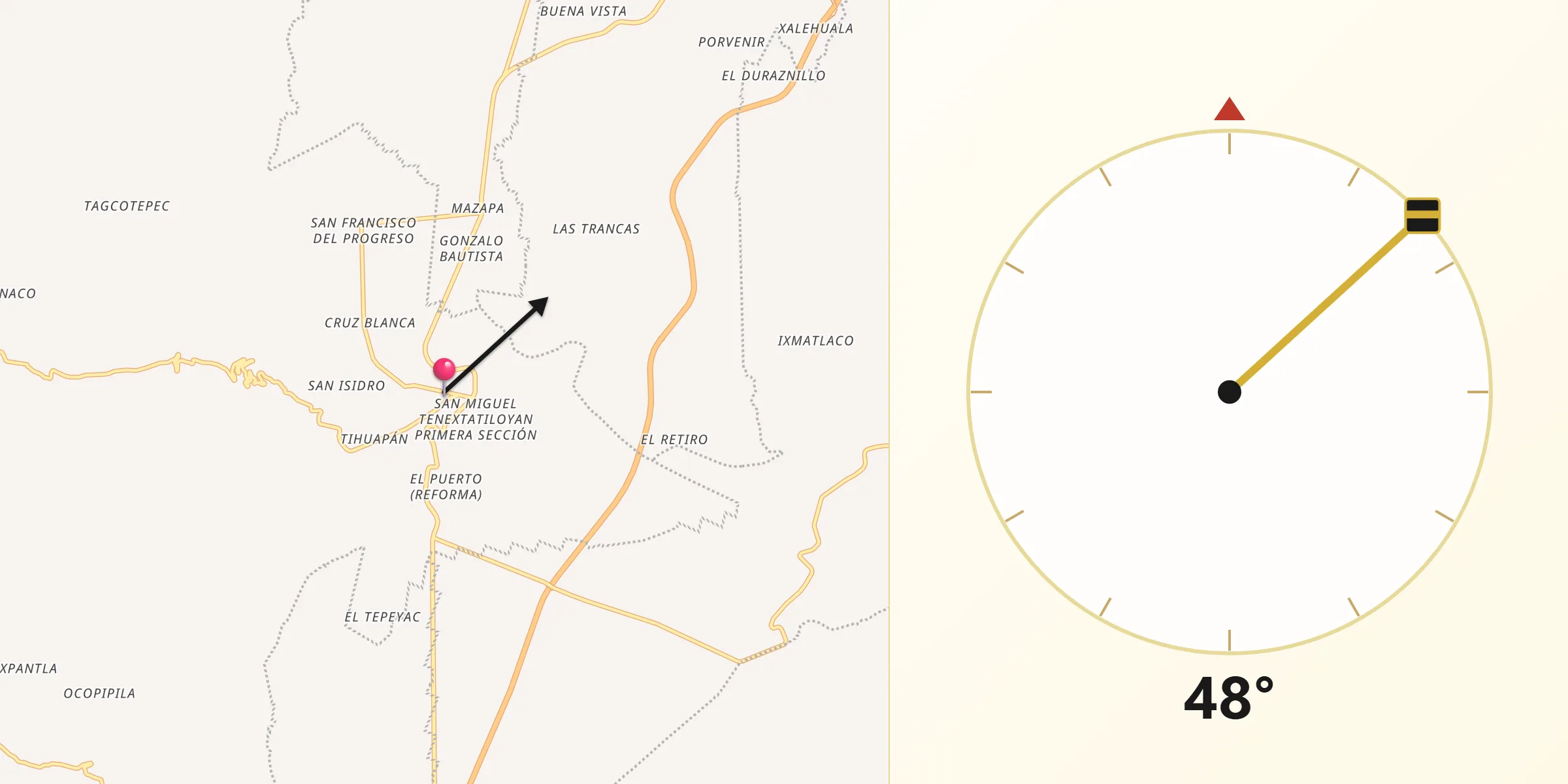 Dirección de la Qibla desde San Miguel Tenextatiloyan