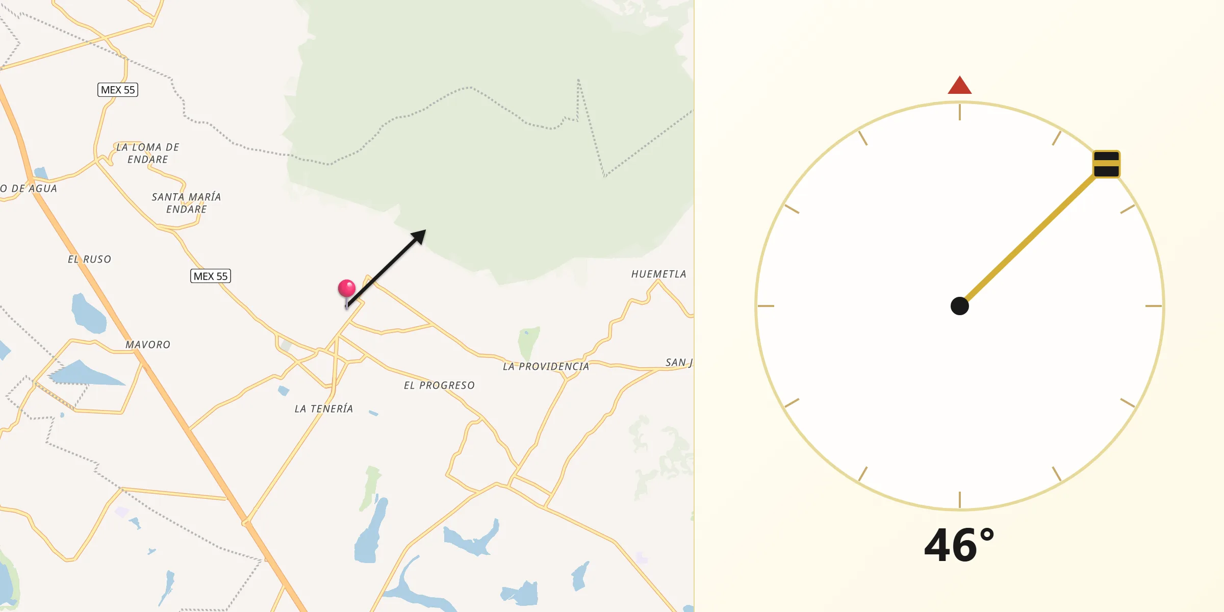 Dirección de la Qibla desde Jocotitlán