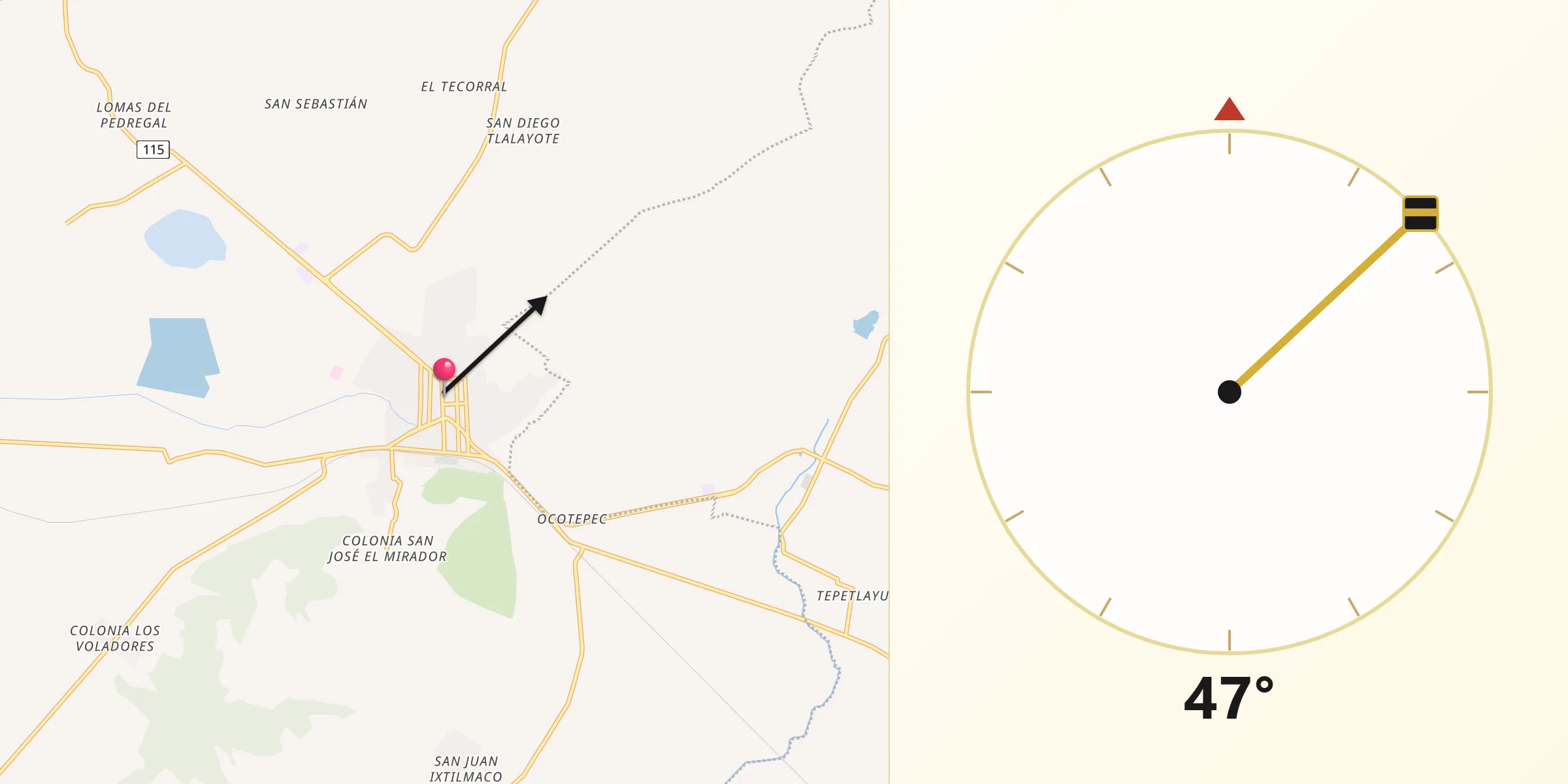 Dirección de la Qibla desde Apan
