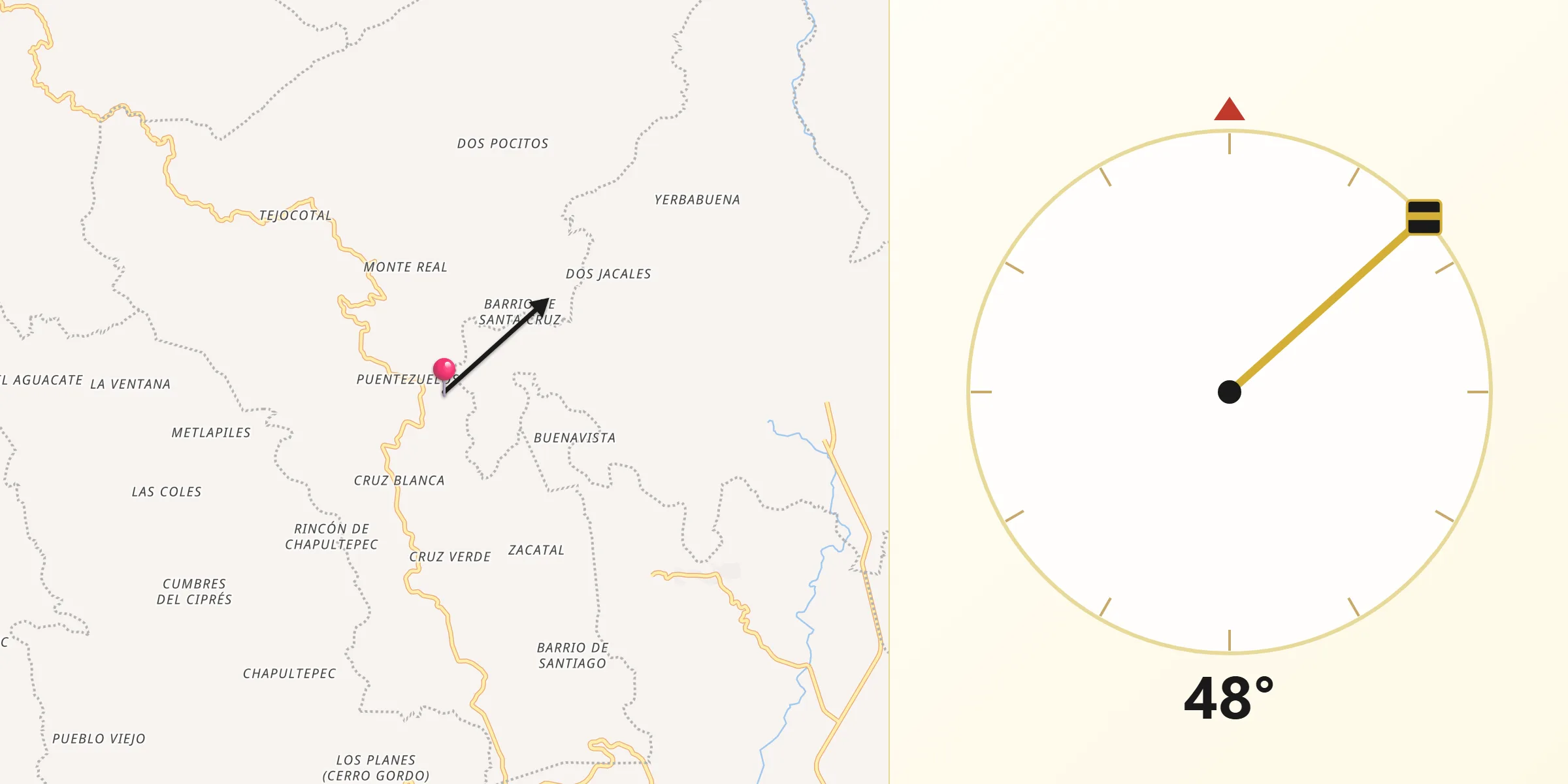 Dirección de la Qibla desde Tonayán