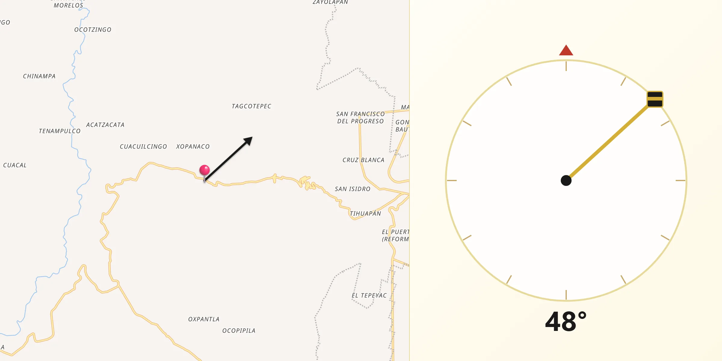 Dirección de la Qibla desde Emilio Carranza (Santa Cruz)