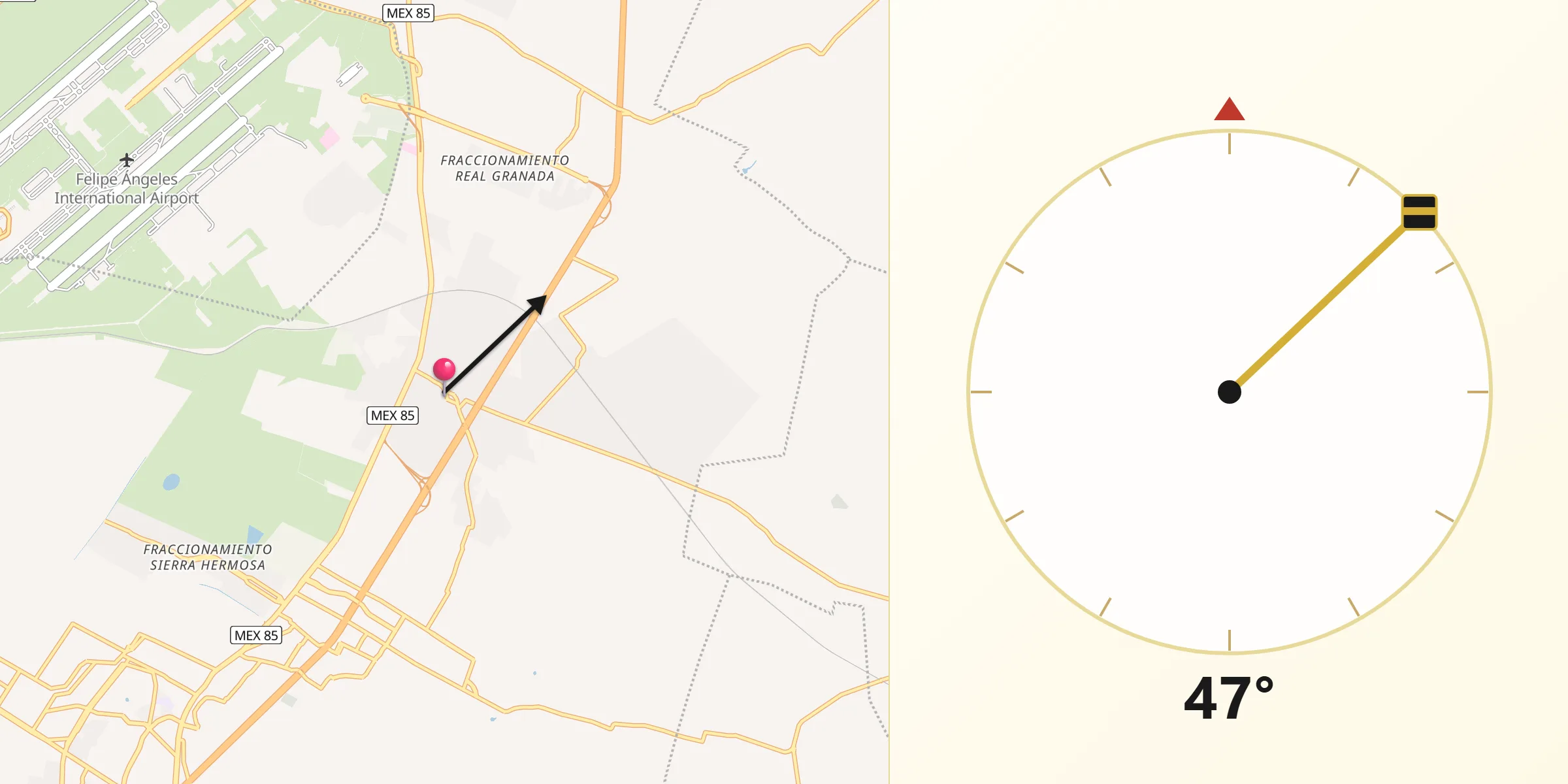 Dirección de la Qibla desde Tecamac de Felipe Villanueva