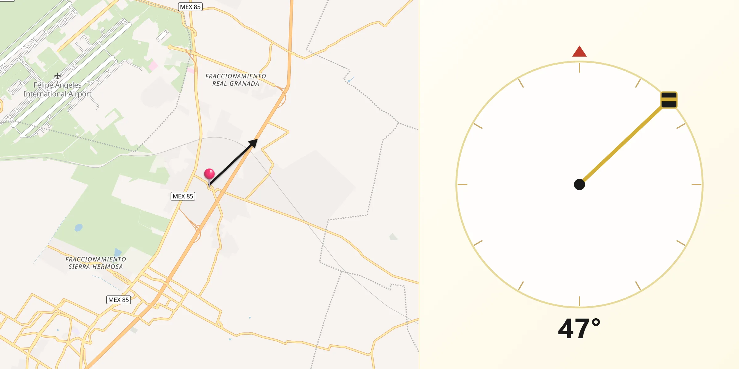 Dirección de la Qibla desde Tecámac de Felipe Villanueva