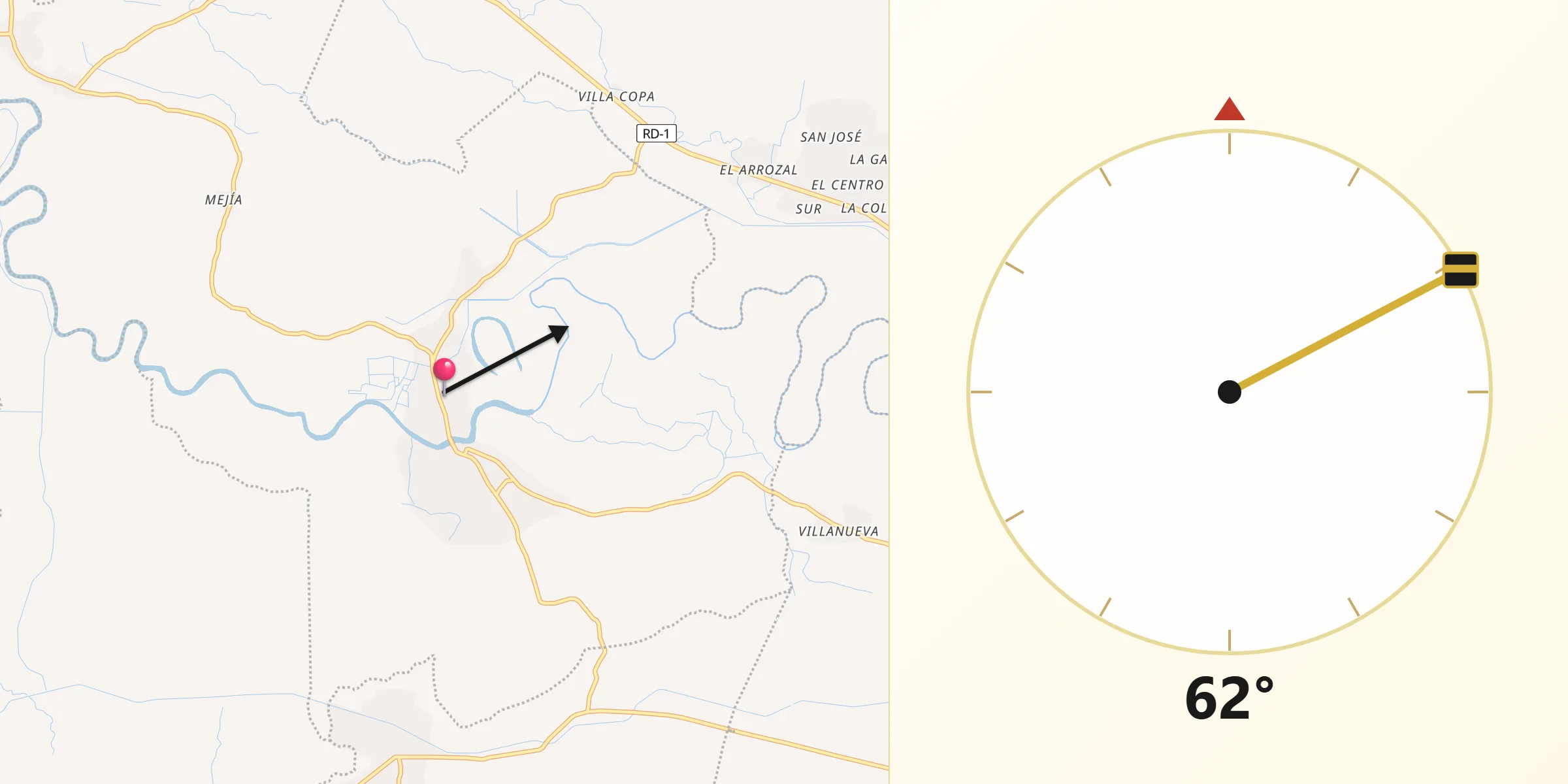 Dirección de la Qibla desde Castañuelas