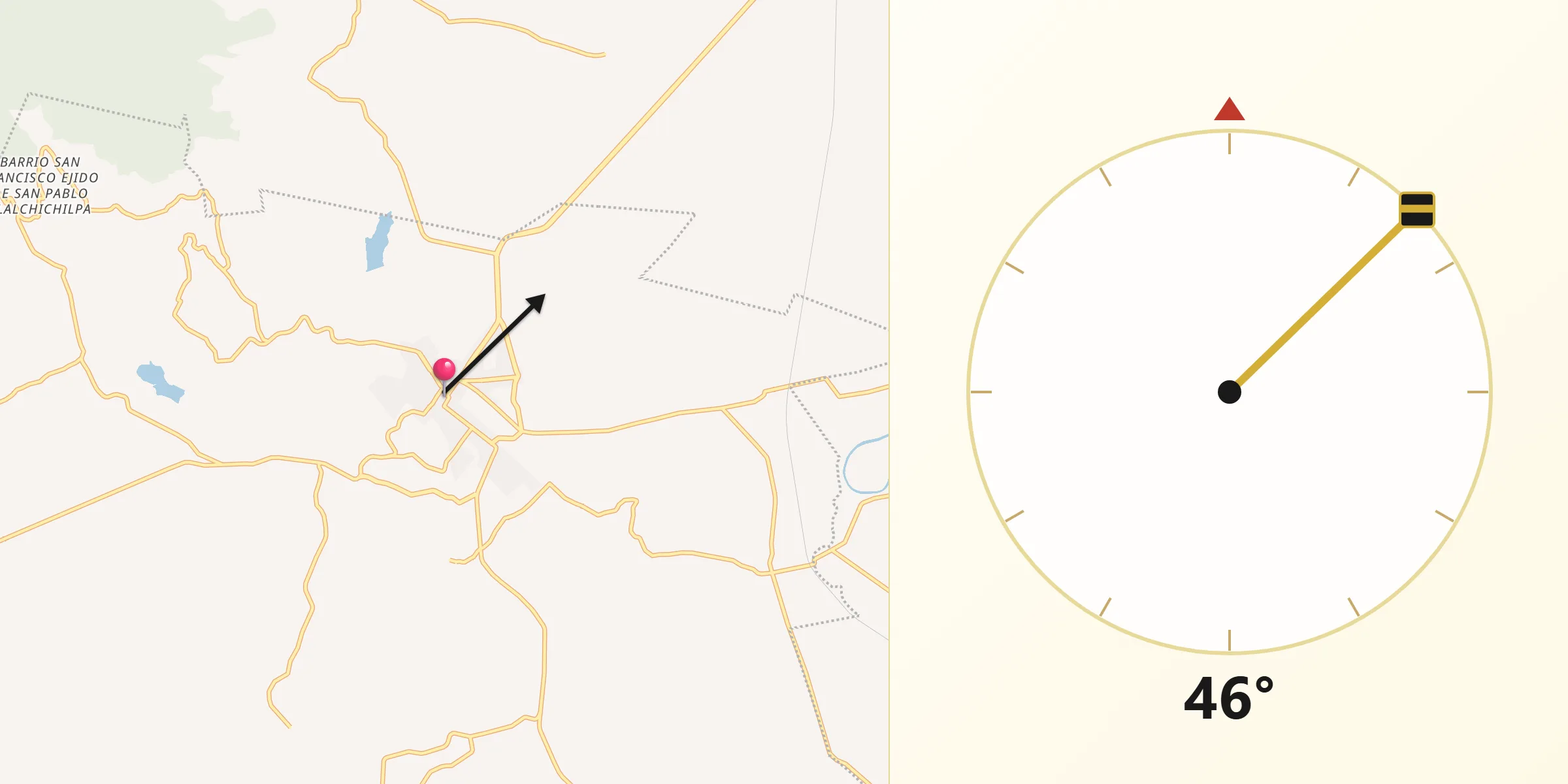 Dirección de la Qibla desde San Felipe del Progreso