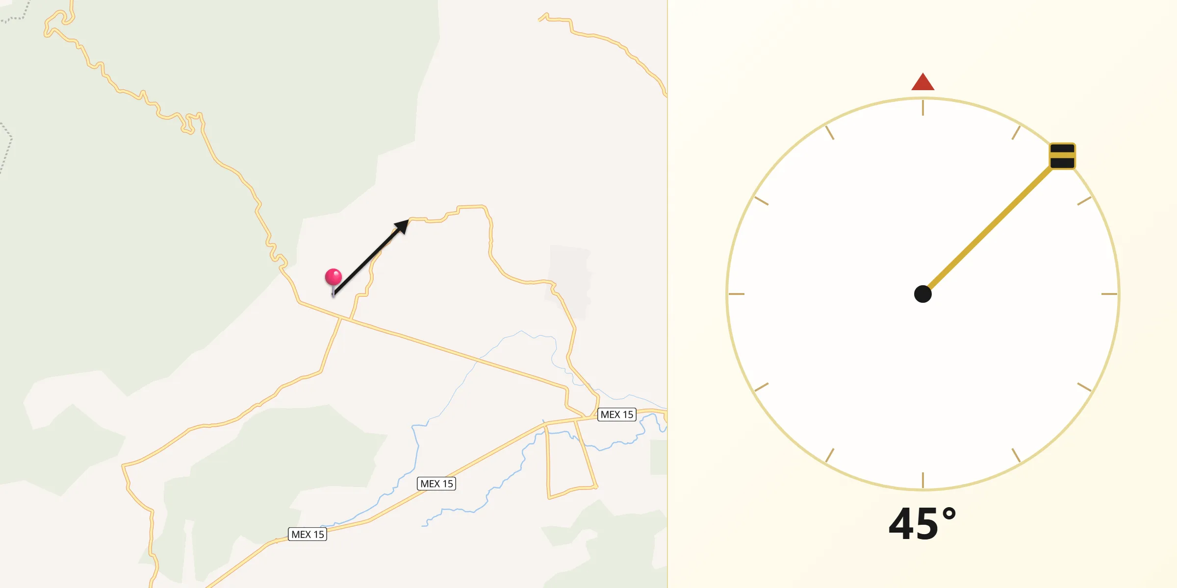 Dirección de la Qibla desde Tierras Coloradas (San Pedro)