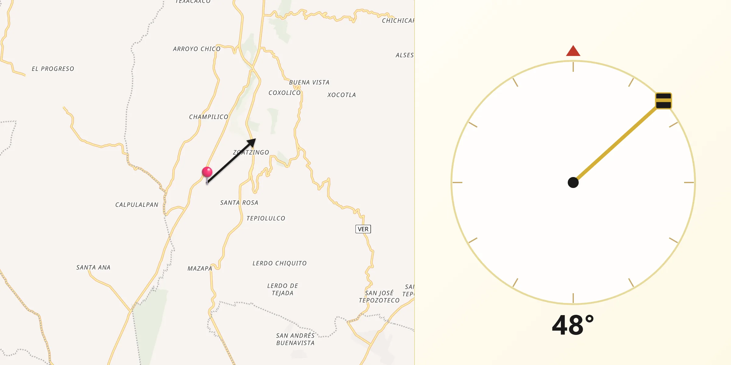 Dirección de la Qibla desde Ahueyahualco