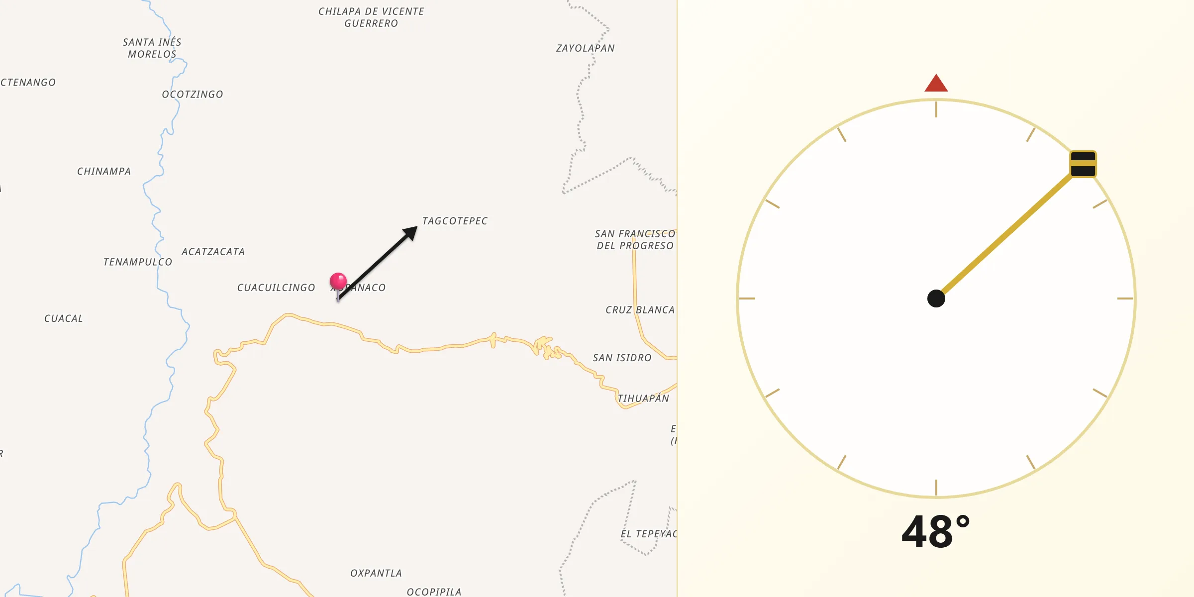 Dirección de la Qibla desde Zautla