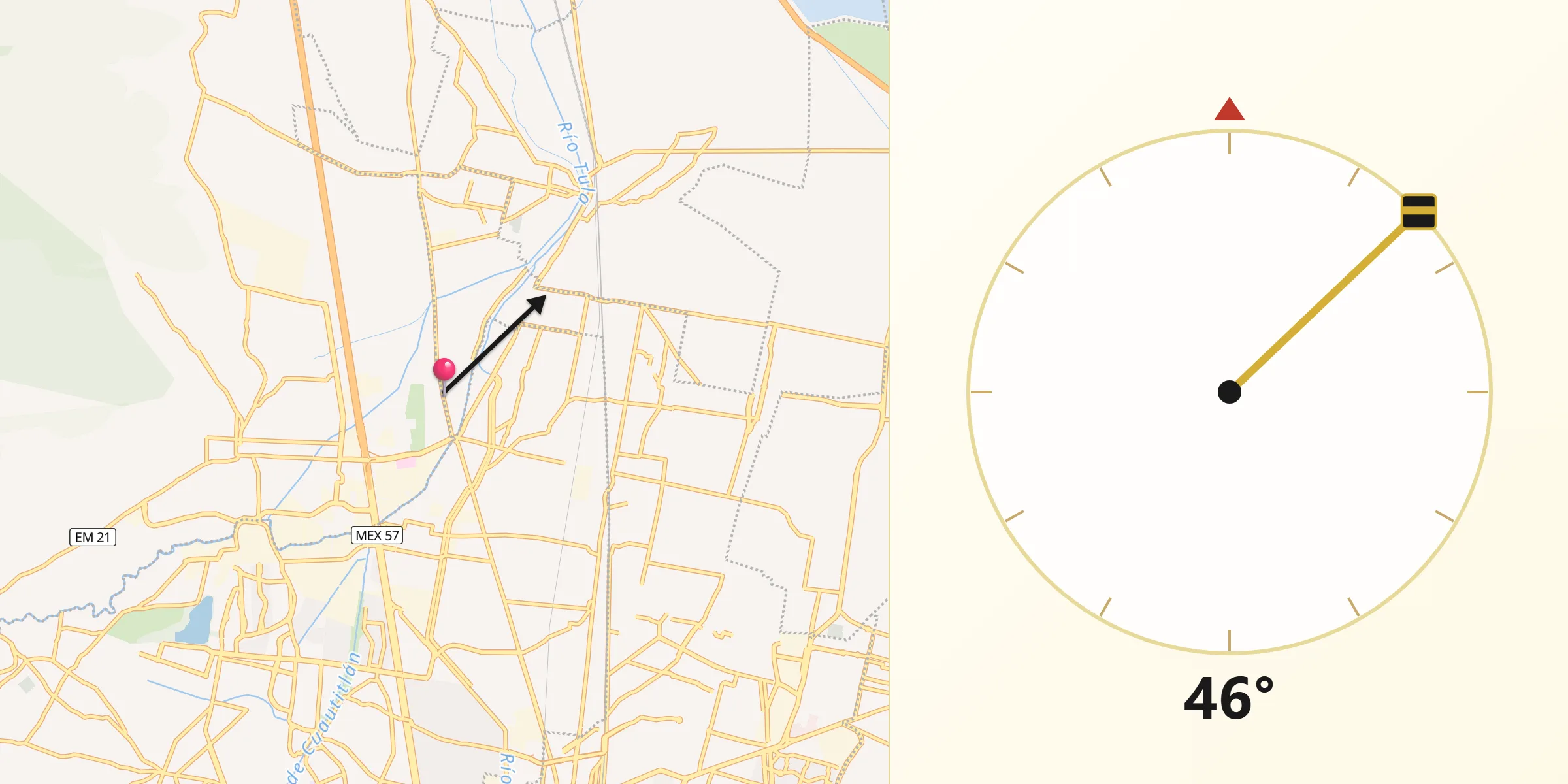 Dirección de la Qibla desde San José del Puente