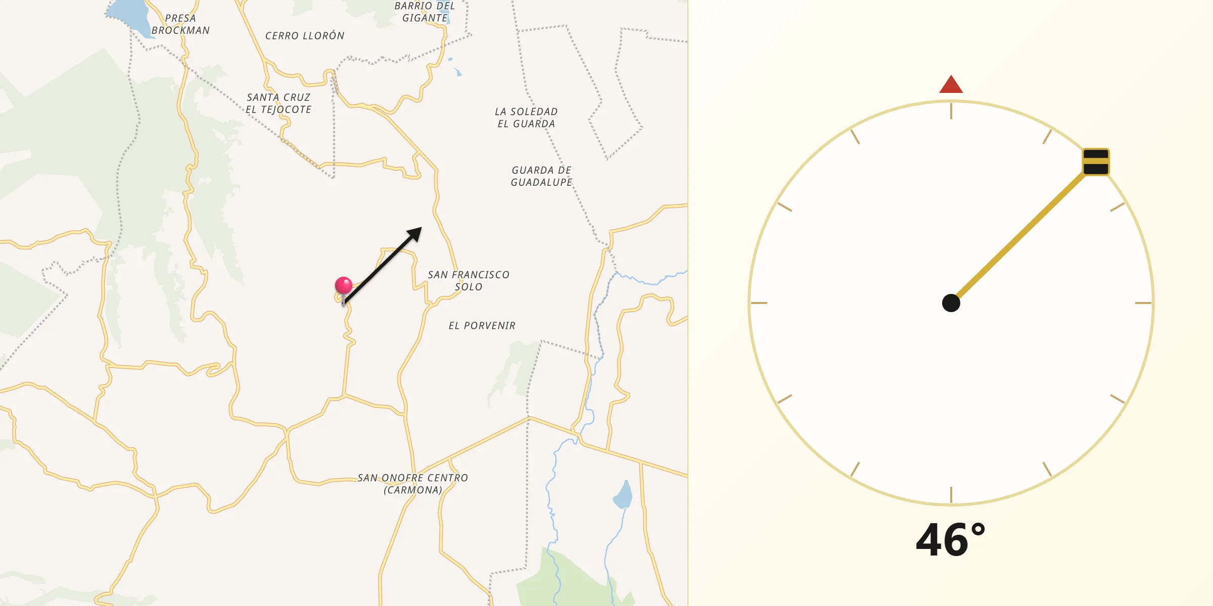 Dirección de la Qibla desde San Miguel del Centro