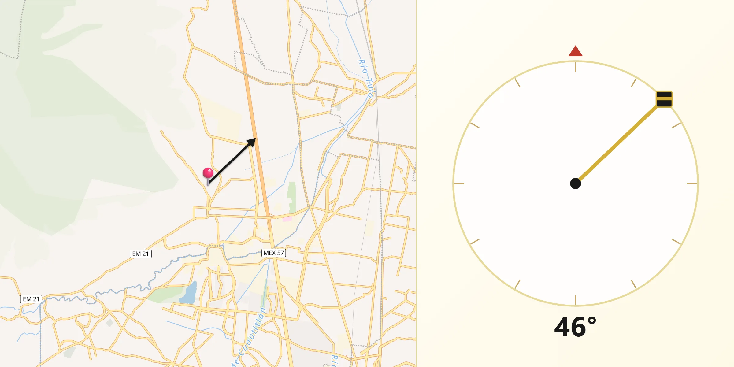 Dirección de la Qibla desde Tepotzotlán