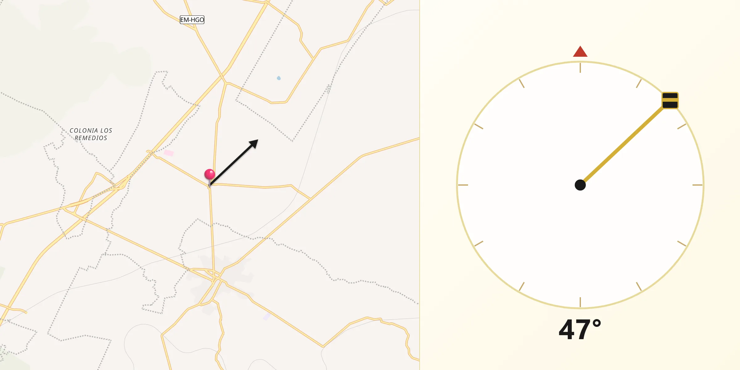 Dirección de la Qibla desde Axapusco