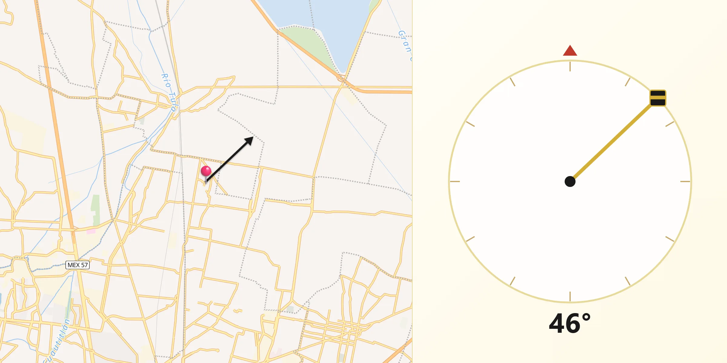 Dirección de la Qibla desde Santa María Huecatitla