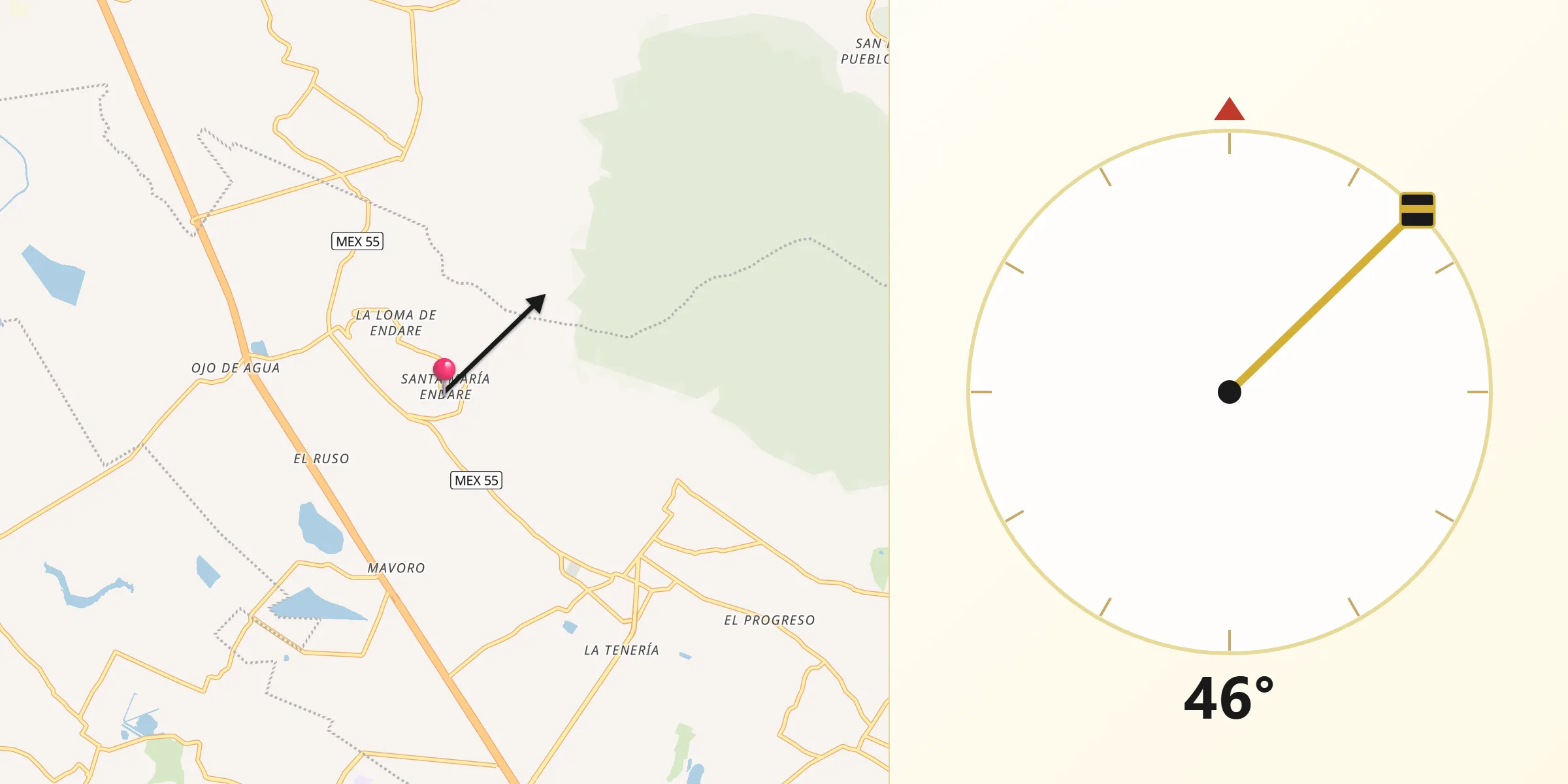 Dirección de la Qibla desde Santa María Endare