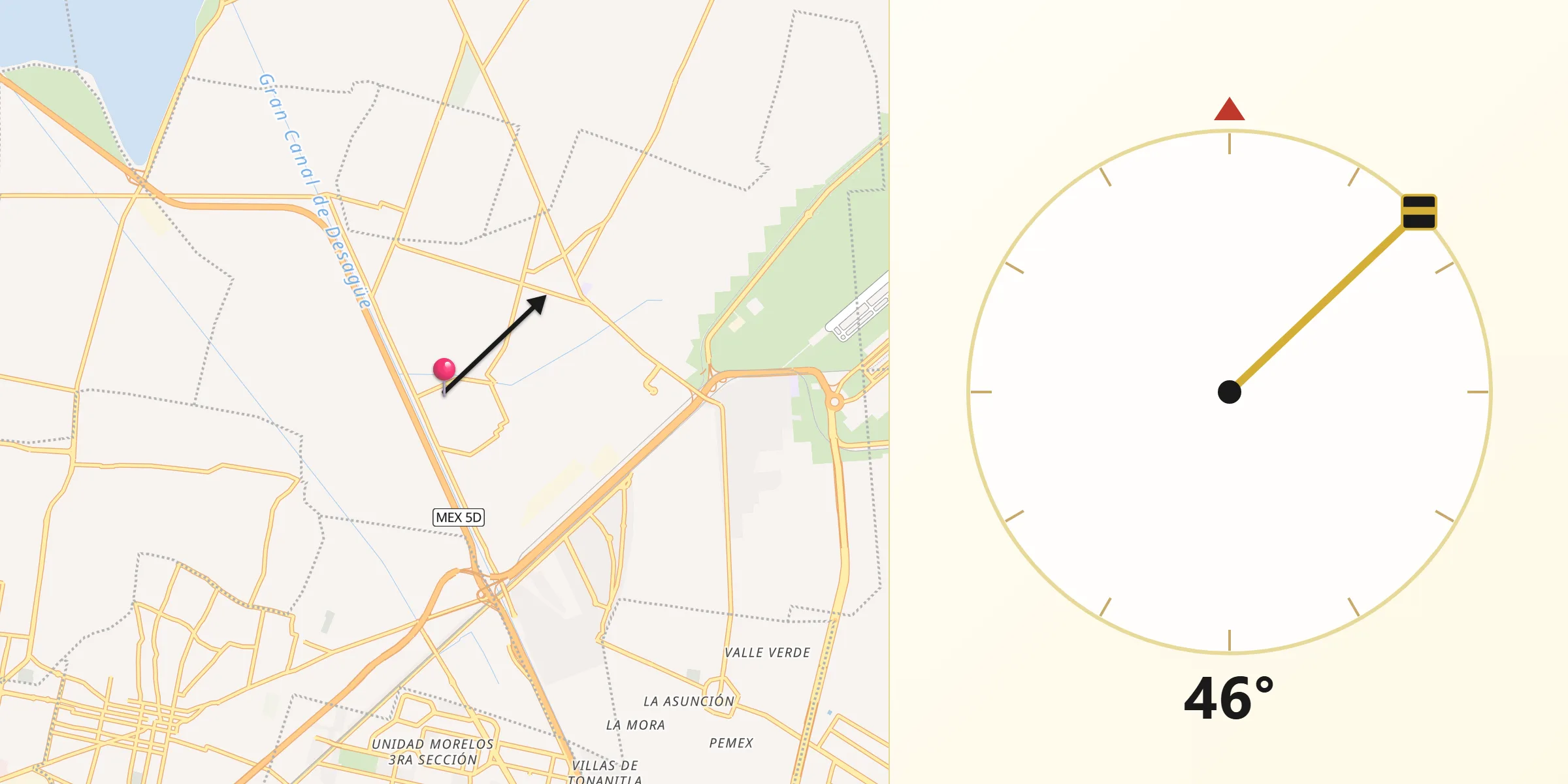 Dirección de la Qibla desde Colonia los Aguiluchos