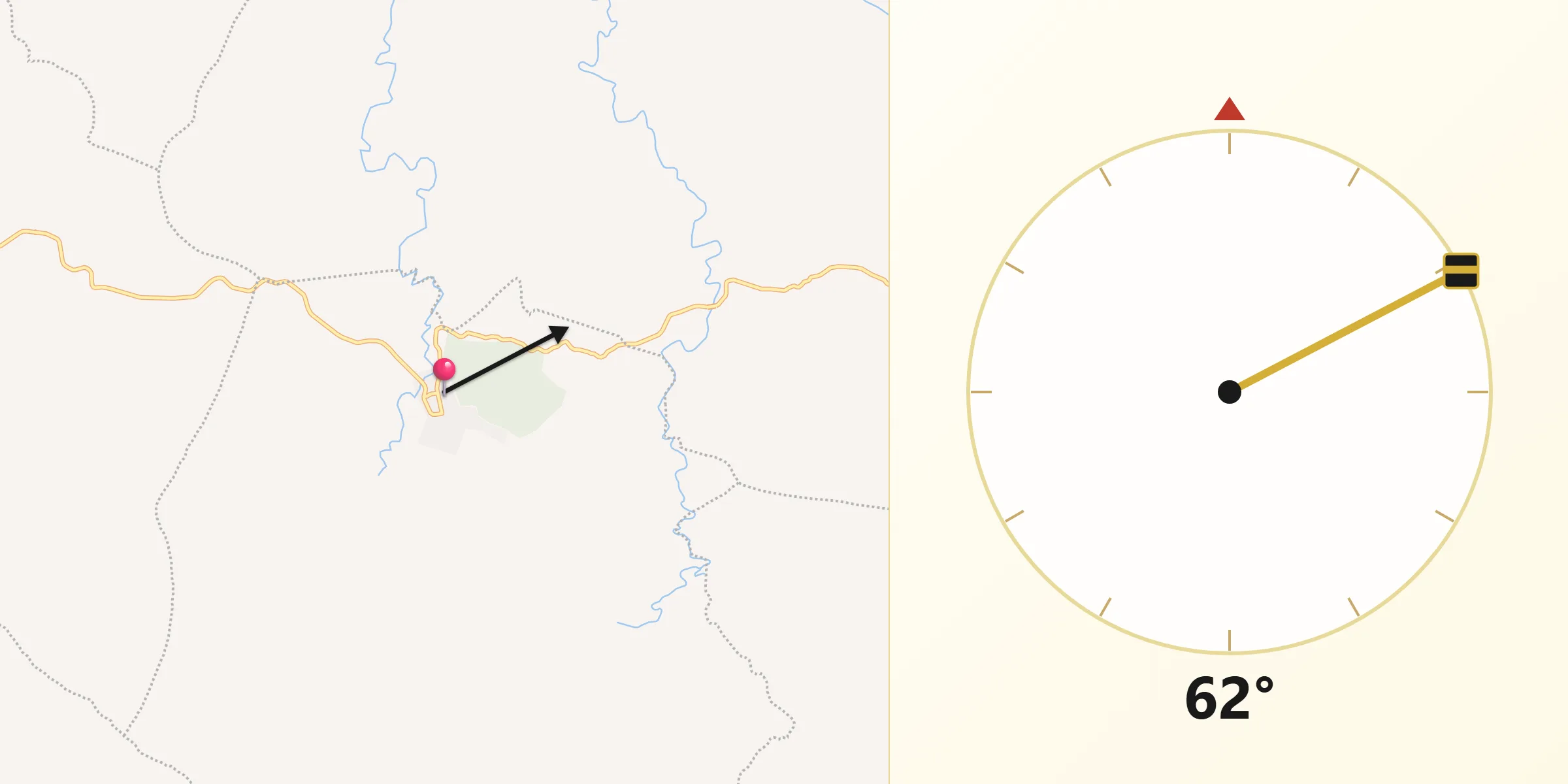 Dirección de la Qibla desde Guananico