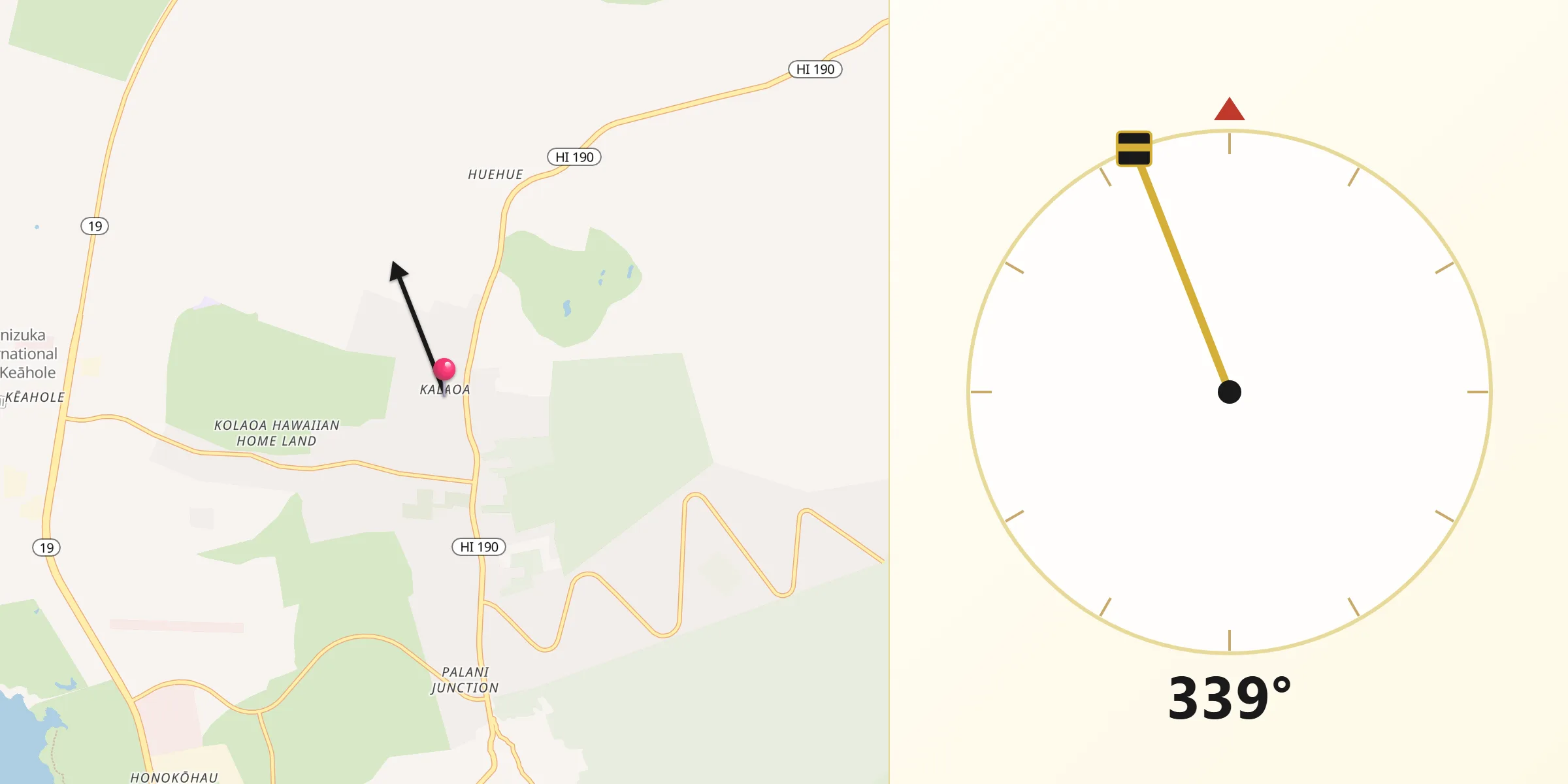 Qibla Direction from Kalaoa