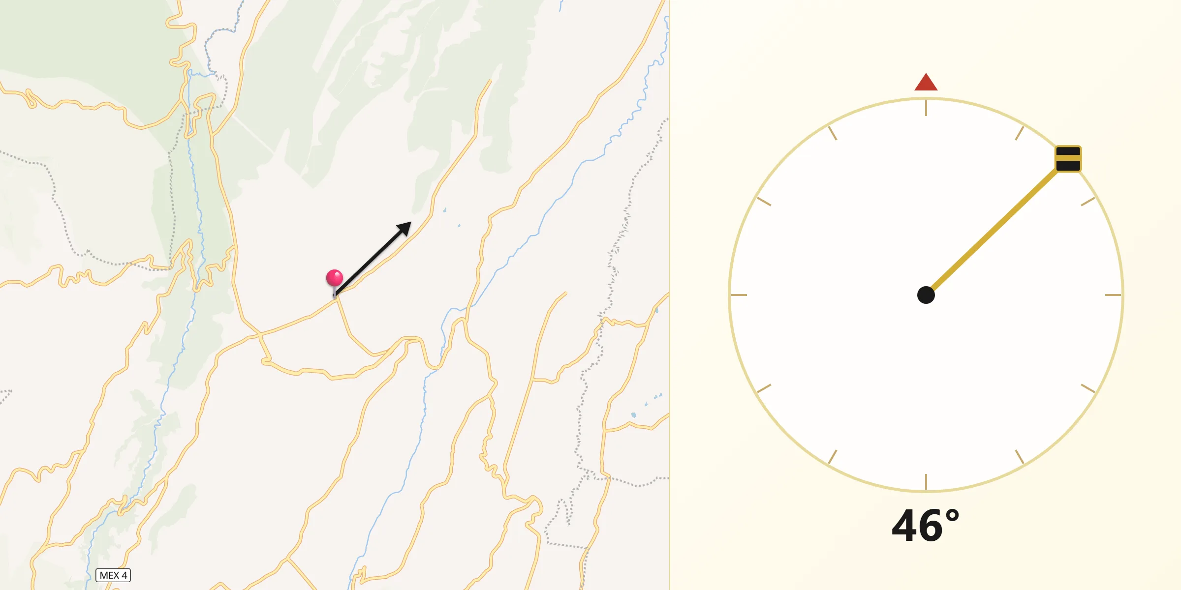 Dirección de la Qibla desde Villa del Carbón