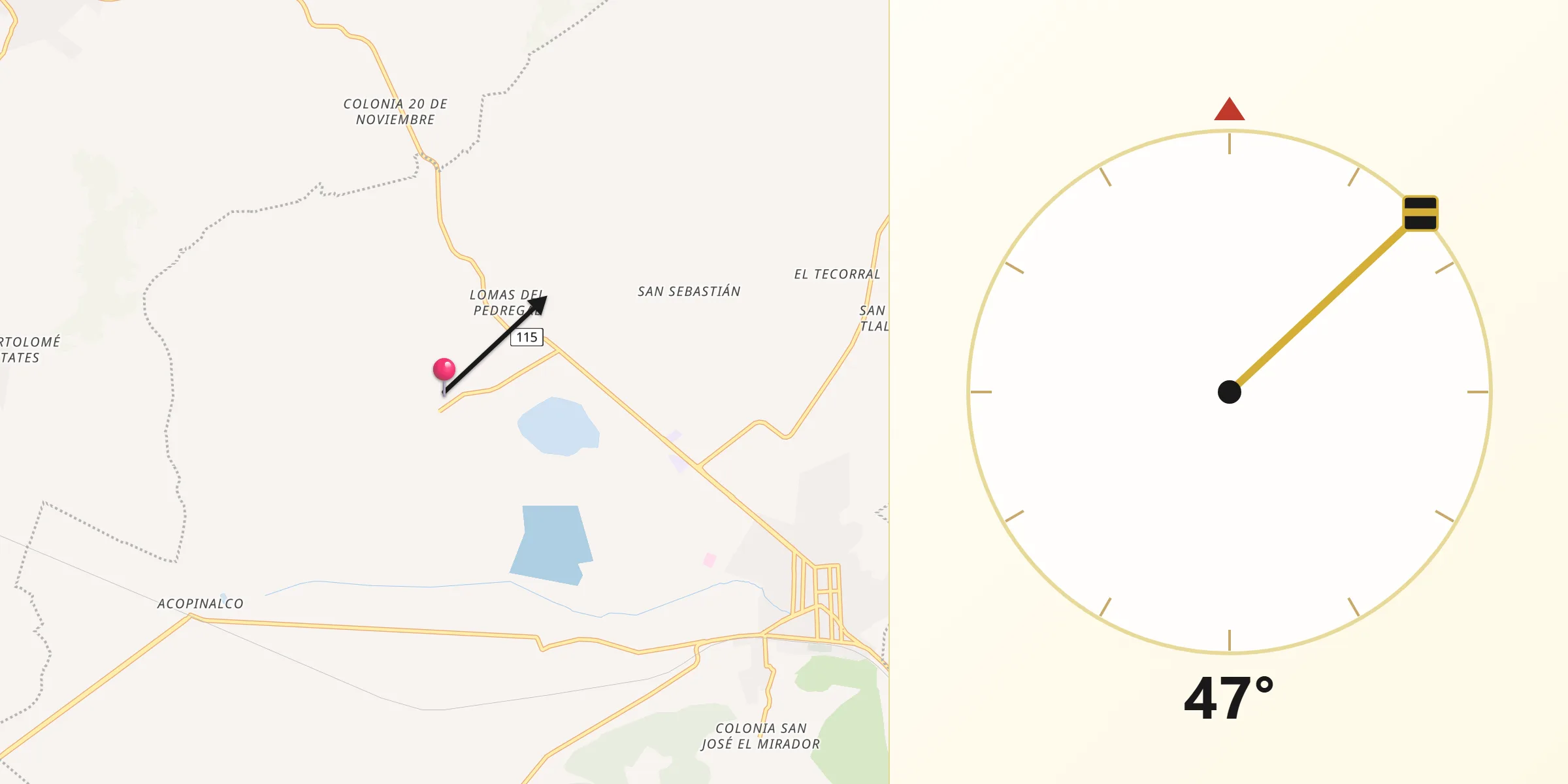 Dirección de la Qibla desde La Laguna