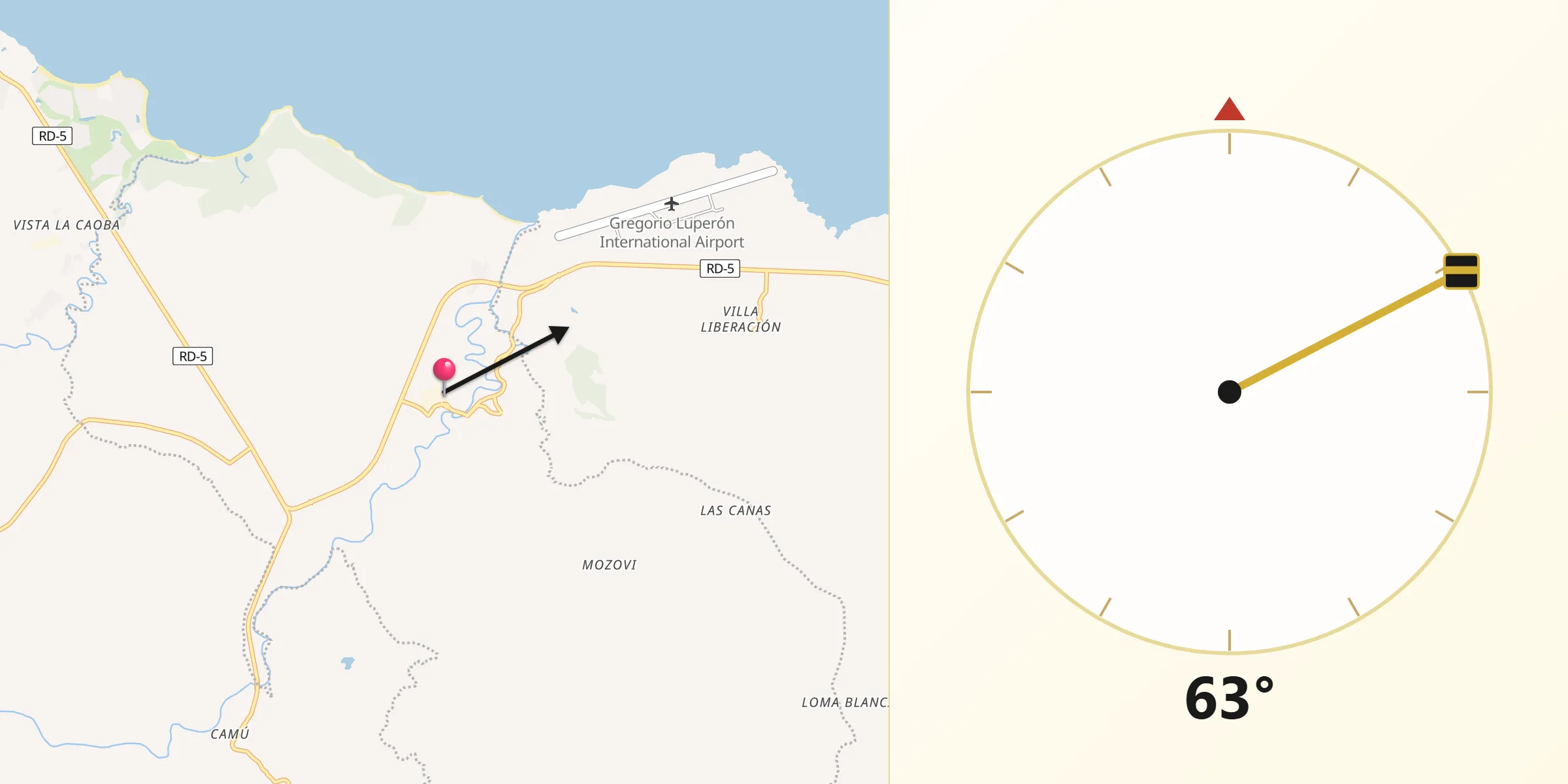 Dirección de la Qibla desde Monte Llano