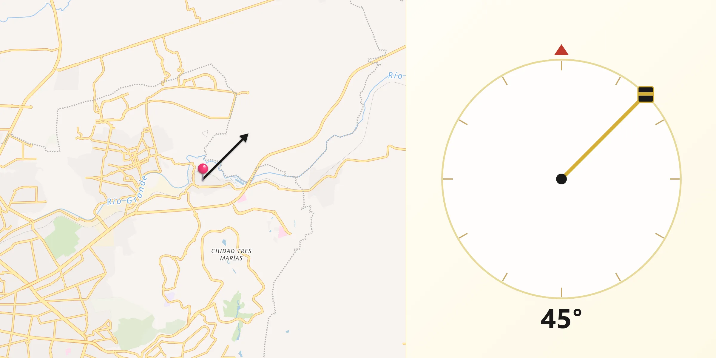 Dirección de la Qibla desde Atapaneo