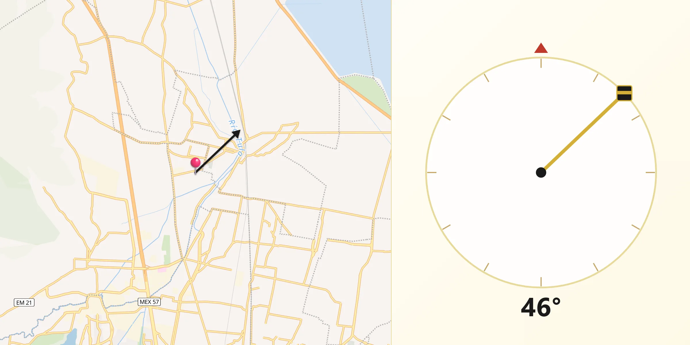 Dirección de la Qibla desde Barrio Tlatenco