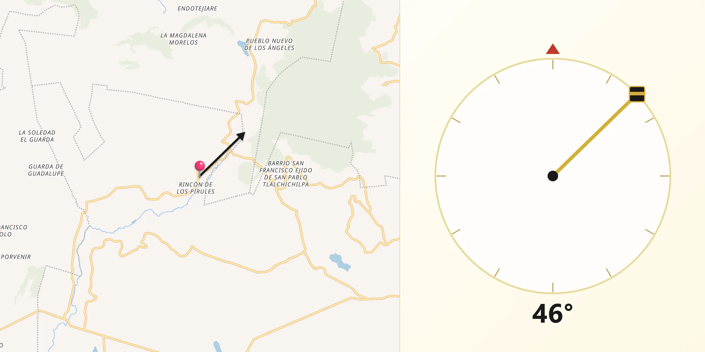 Dirección de la Qibla desde Rincón de los Pirules