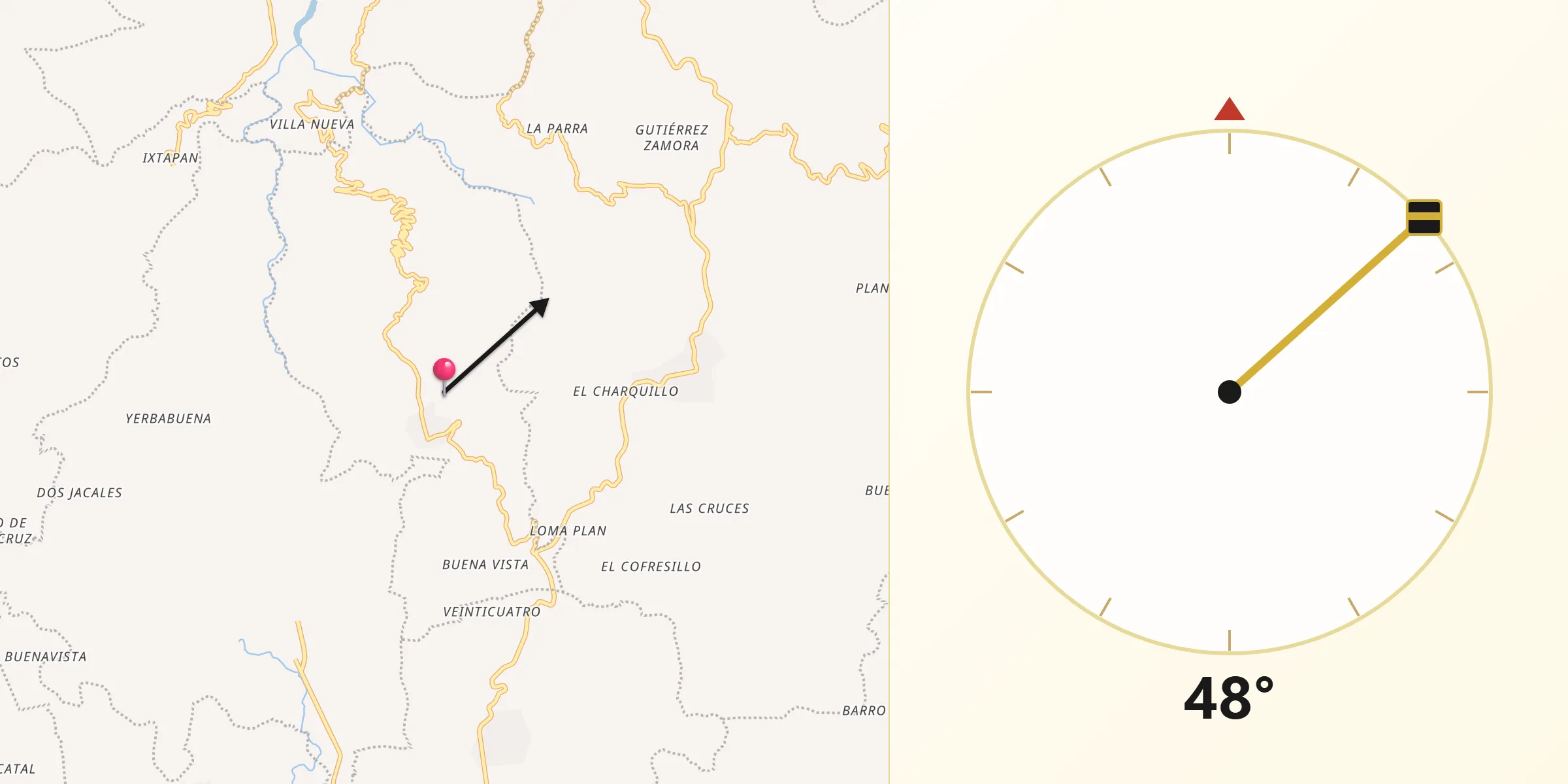 Dirección de la Qibla desde Landero y Coss