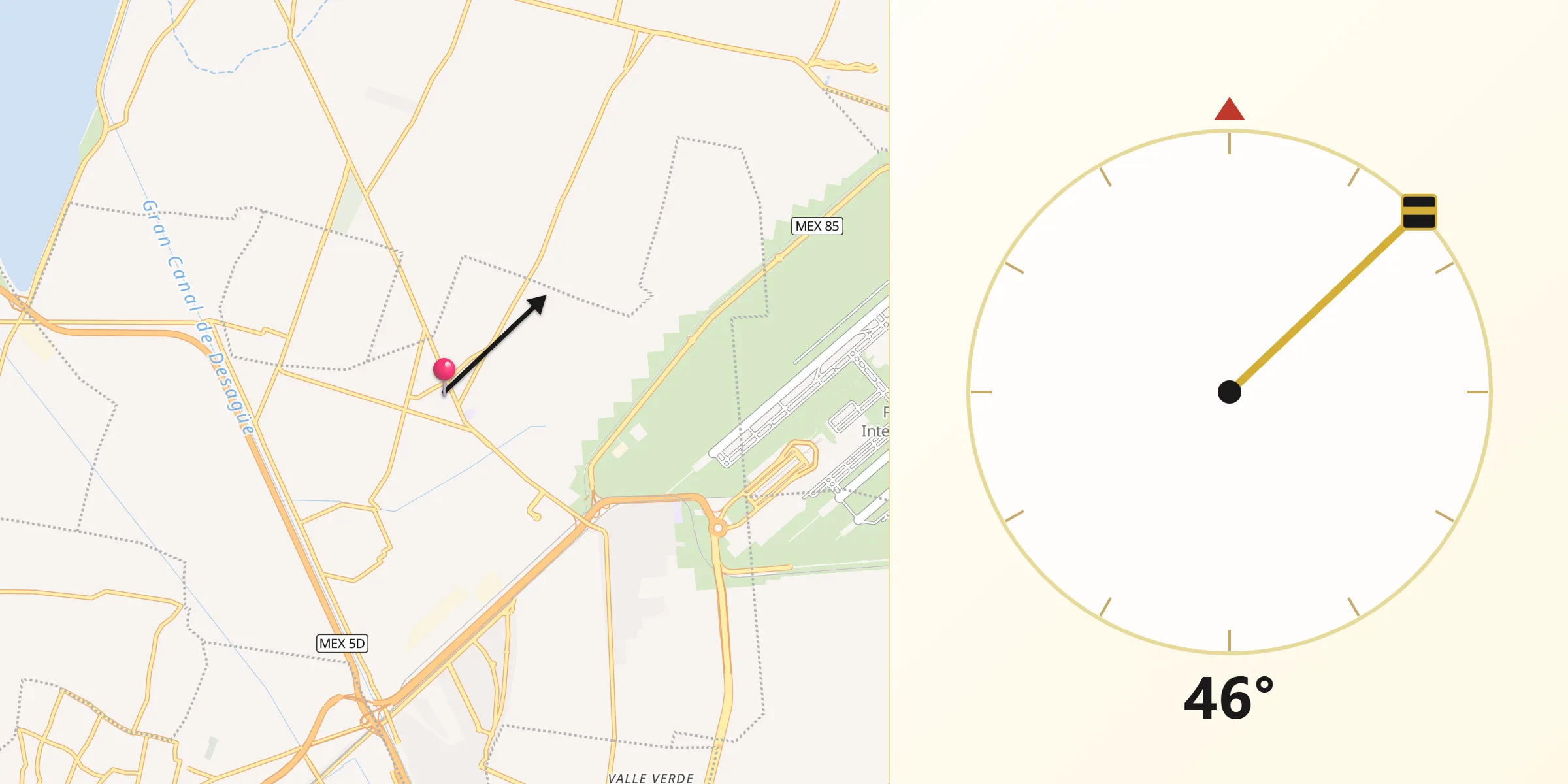 Dirección de la Qibla desde Santa Ana Nextlalpan