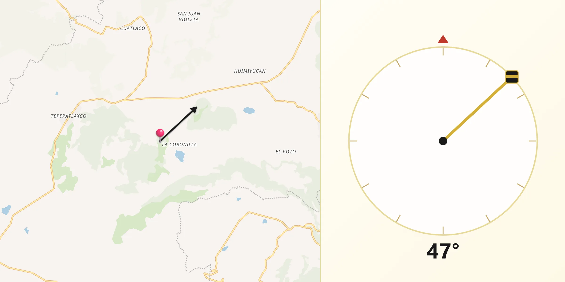 Dirección de la Qibla desde Almoloya