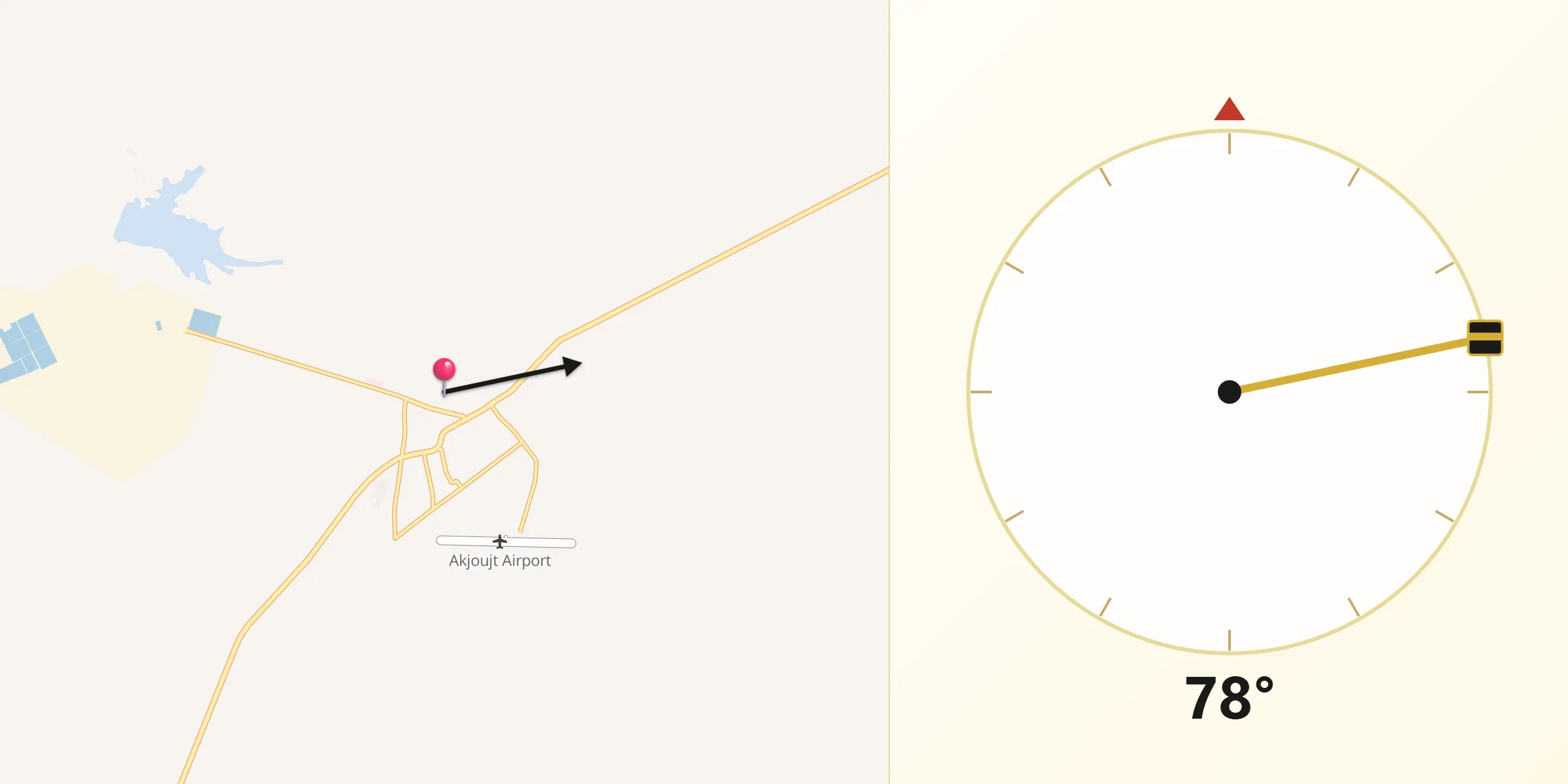Direction vers la Qibla depuis Akjoujt