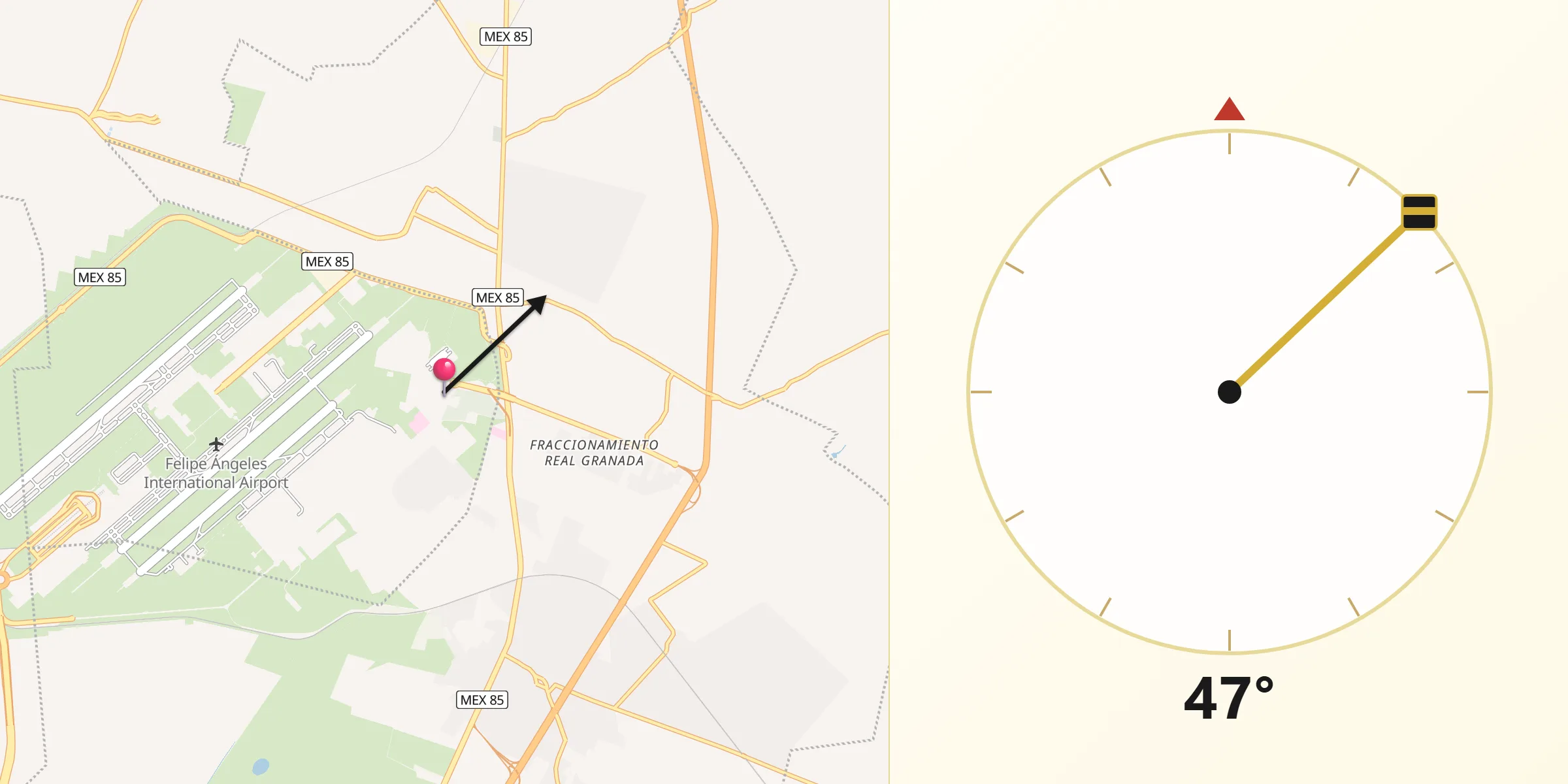 Dirección de la Qibla desde Sanata Lucía