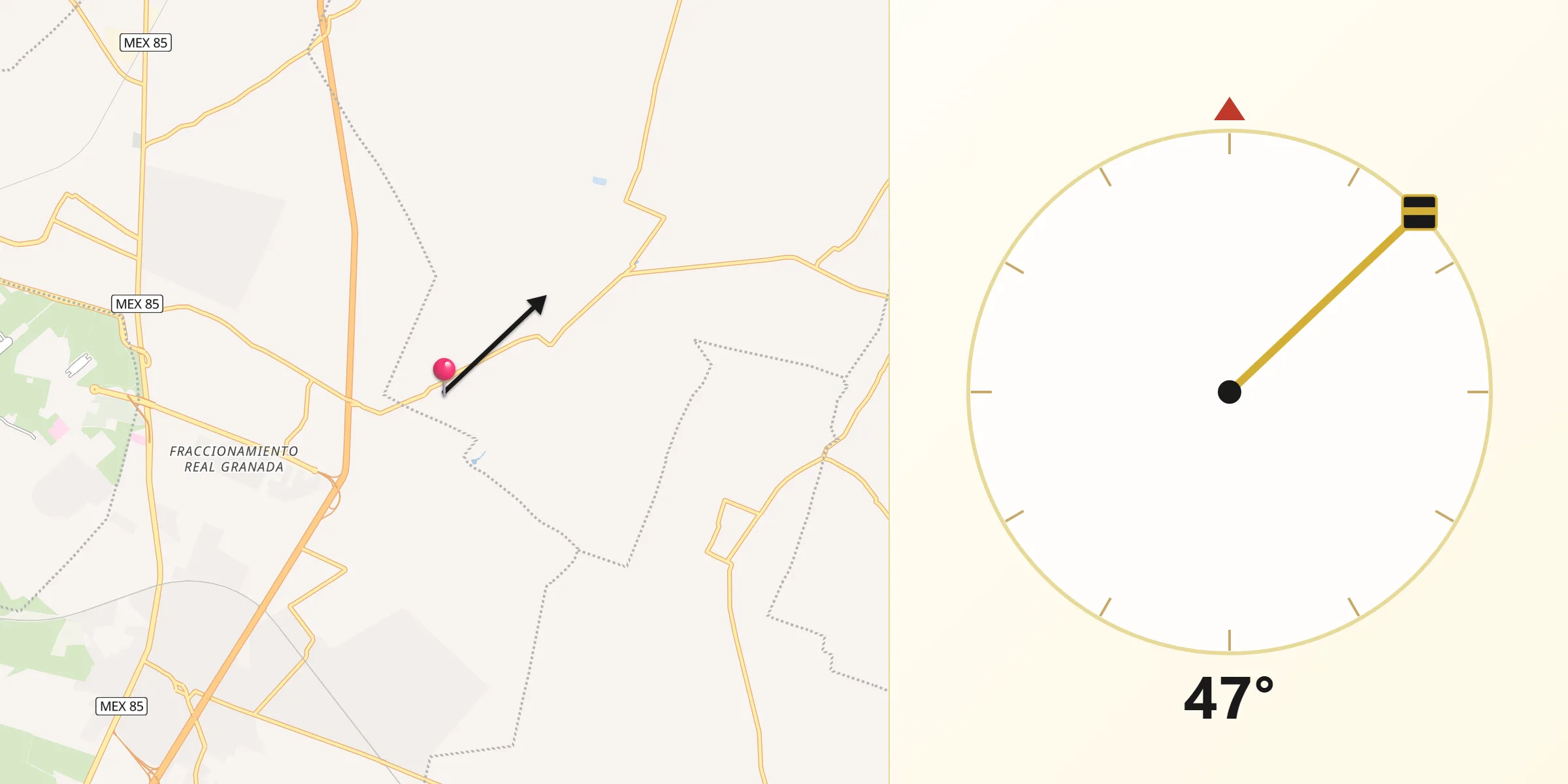 Dirección de la Qibla desde San Miguel Atlamajac