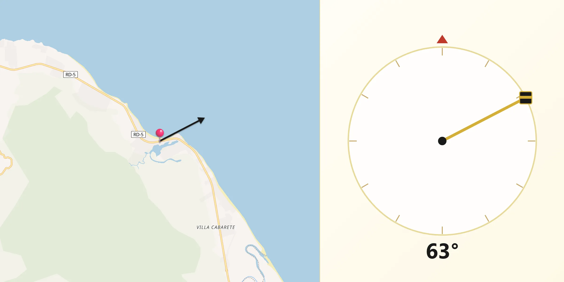 Dirección de la Qibla desde Cabarete