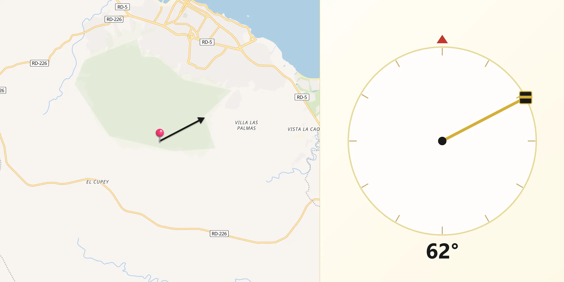 Dirección de la Qibla desde San Felipe de Puerto Plata