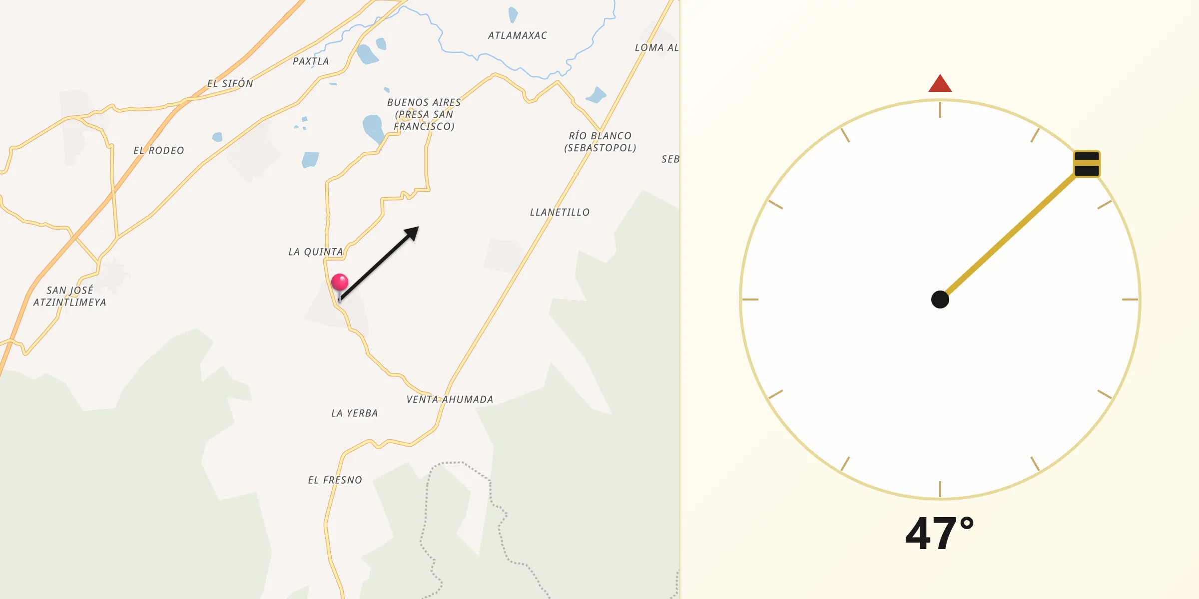 Dirección de la Qibla desde San Antonio Matlahuacales