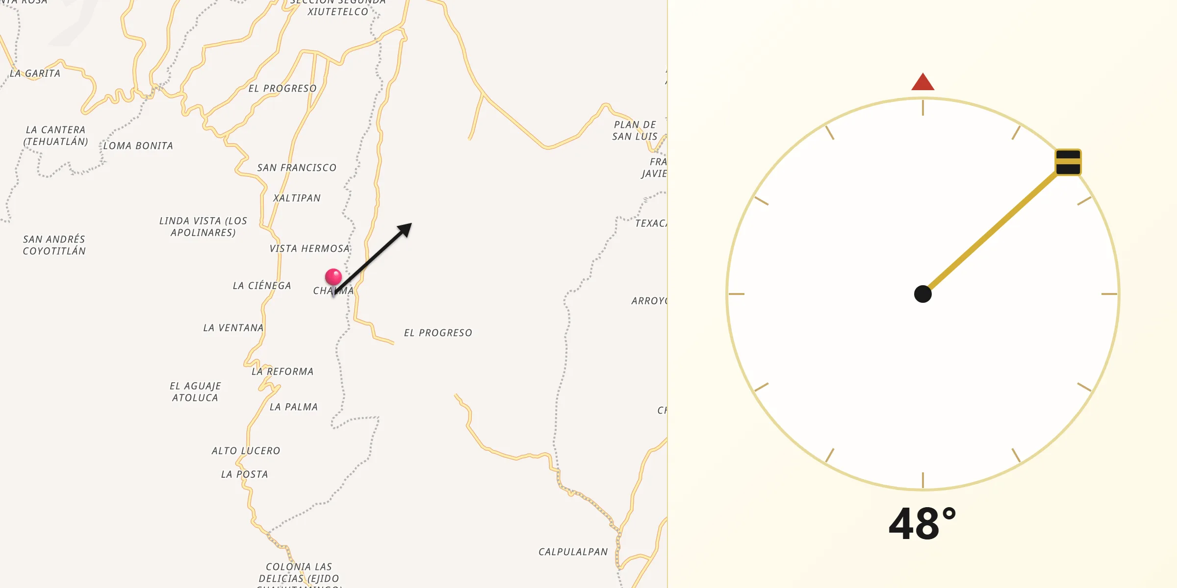 Dirección de la Qibla desde Tomaquilapa