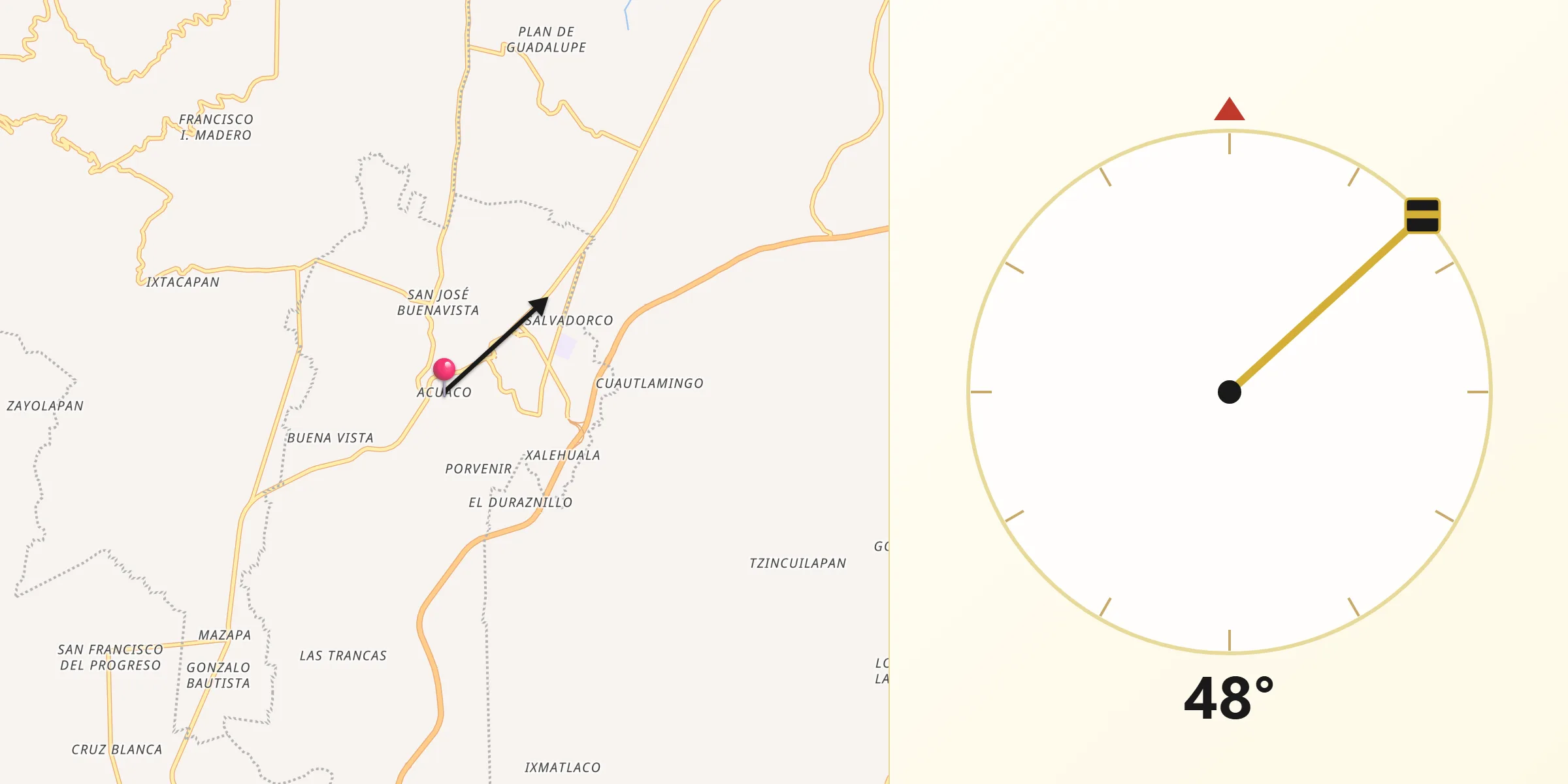 Dirección de la Qibla desde Acuaco