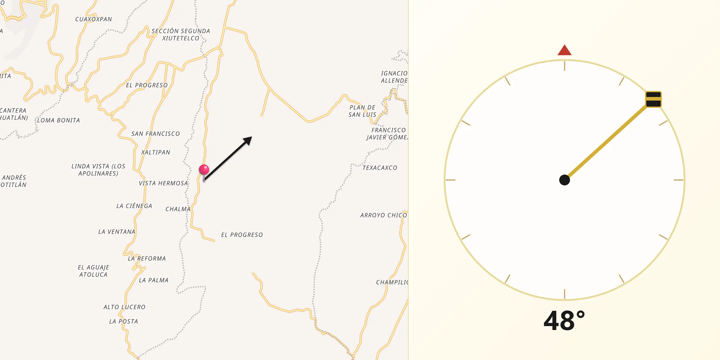 Dirección de la Qibla desde Cuauhtamingo