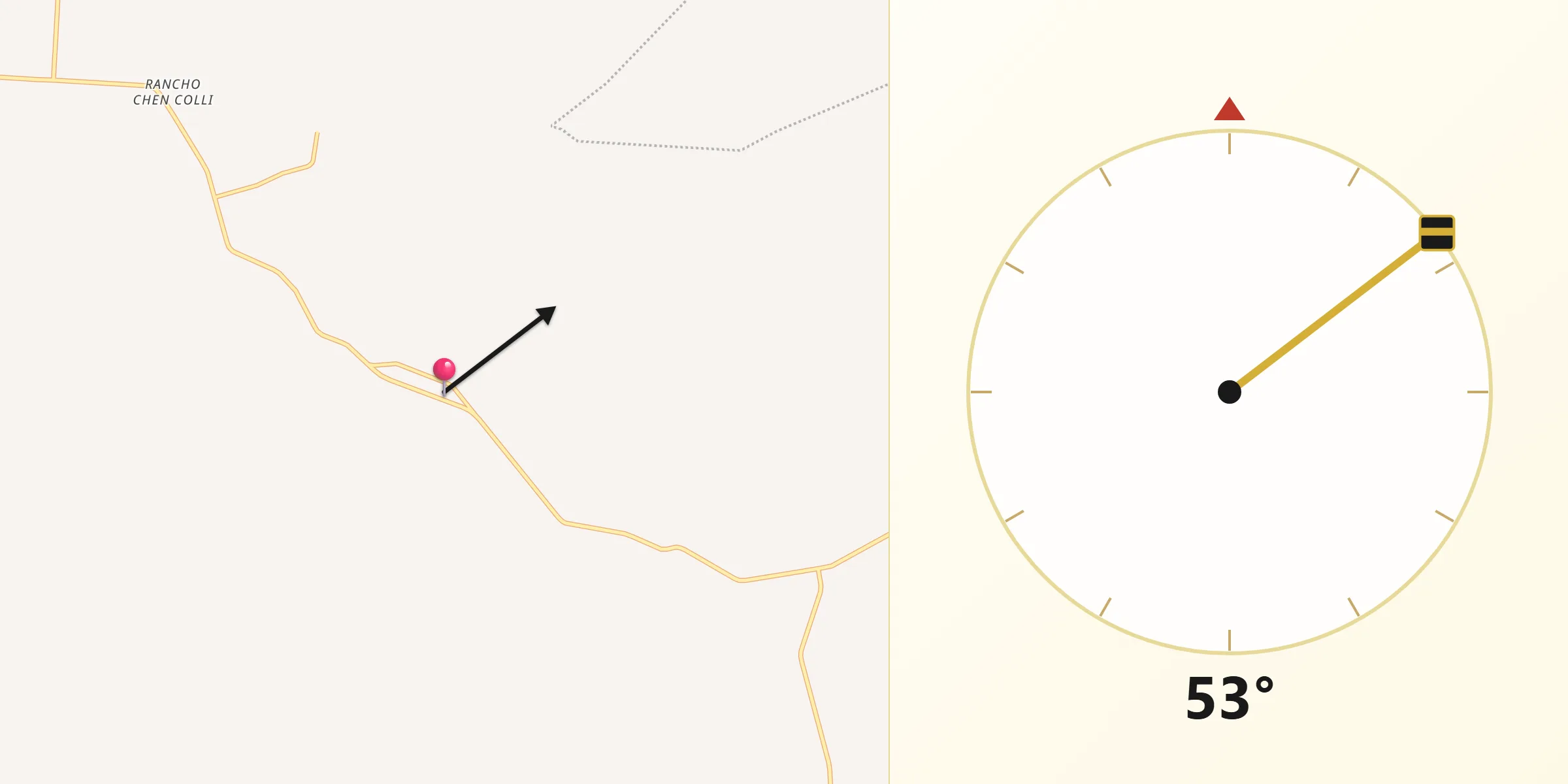 Dirección de la Qibla desde Tikinmul