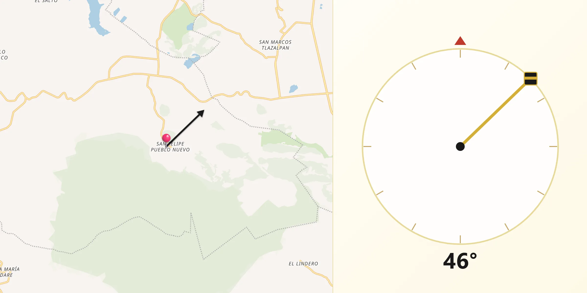 Dirección de la Qibla desde San Felipe Pueblo Nuevo