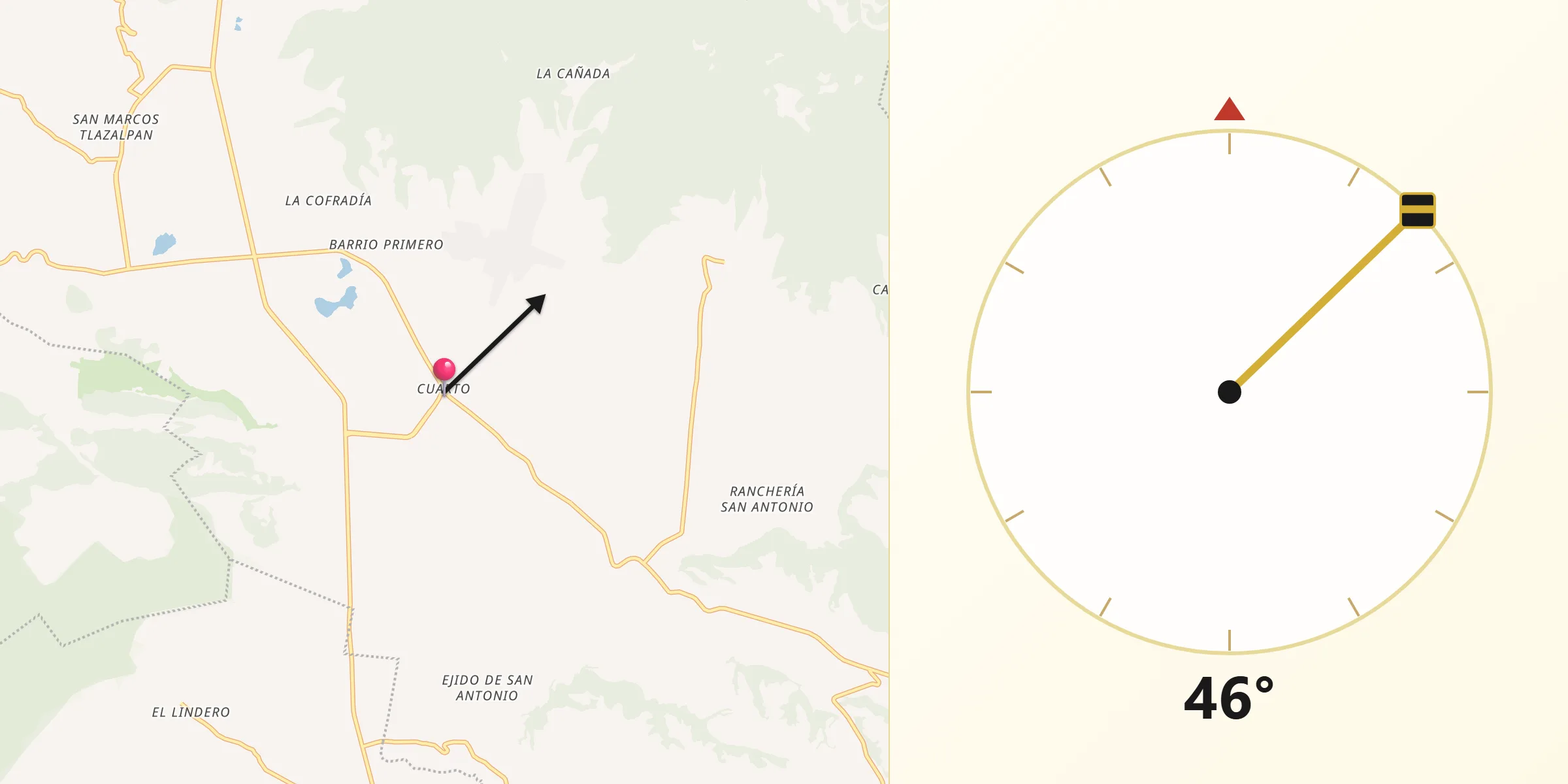 Dirección de la Qibla desde Barrio Cuarto (La Loma)