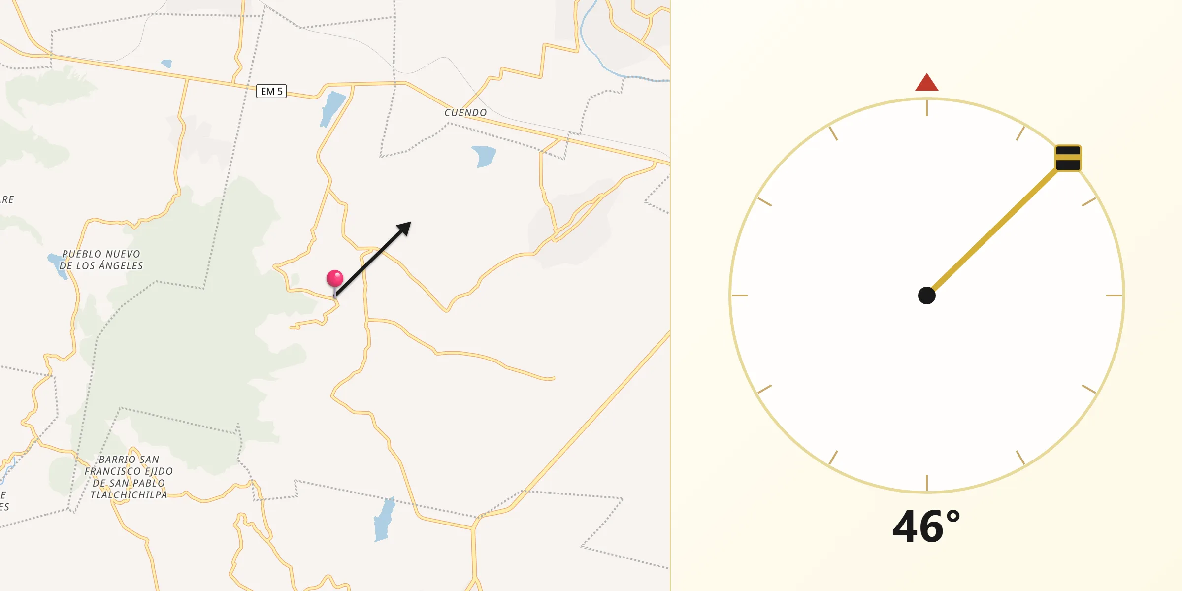 Dirección de la Qibla desde Santiago Casandeje