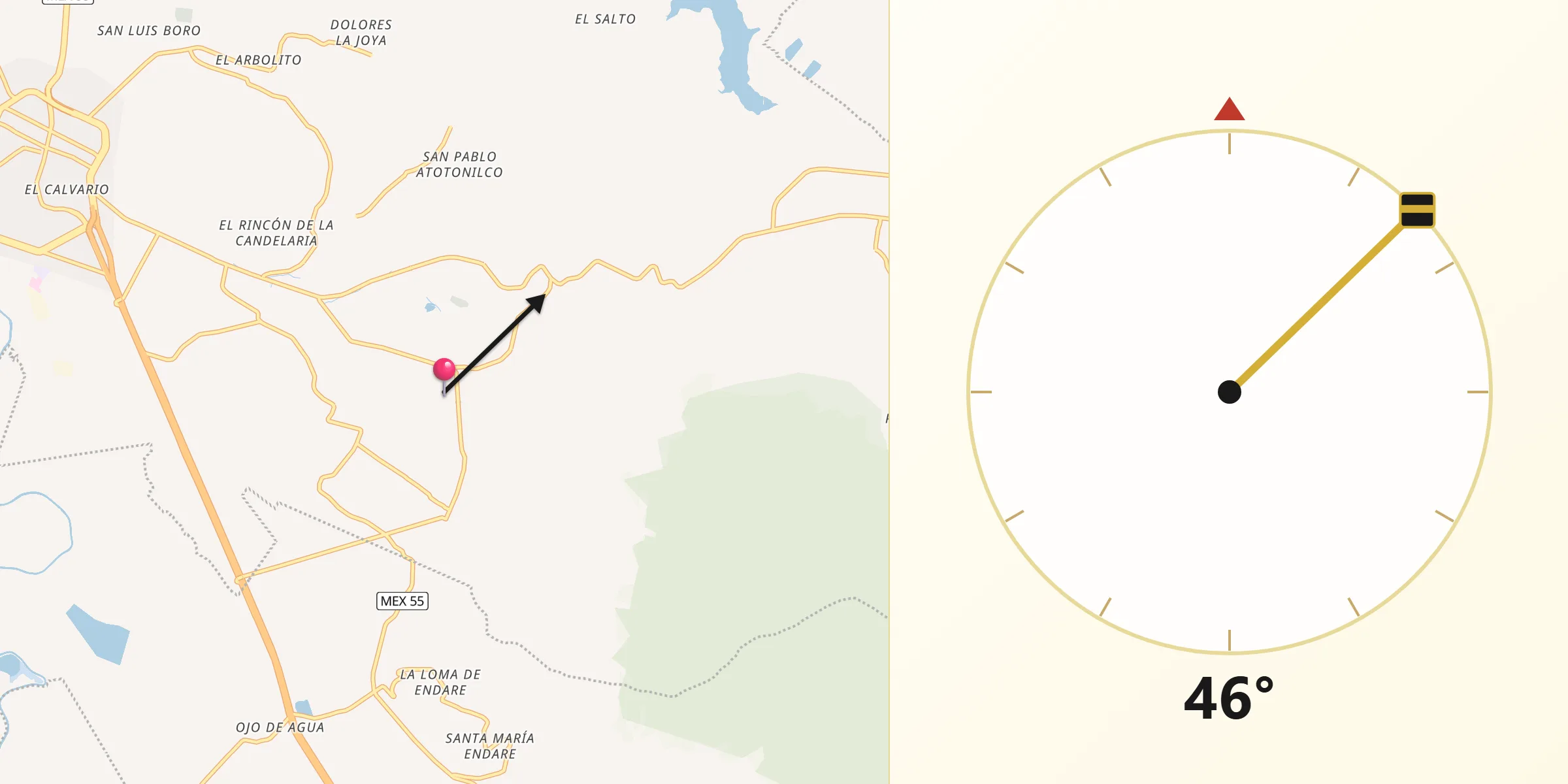 Dirección de la Qibla desde San Francisco Chalchihuapan