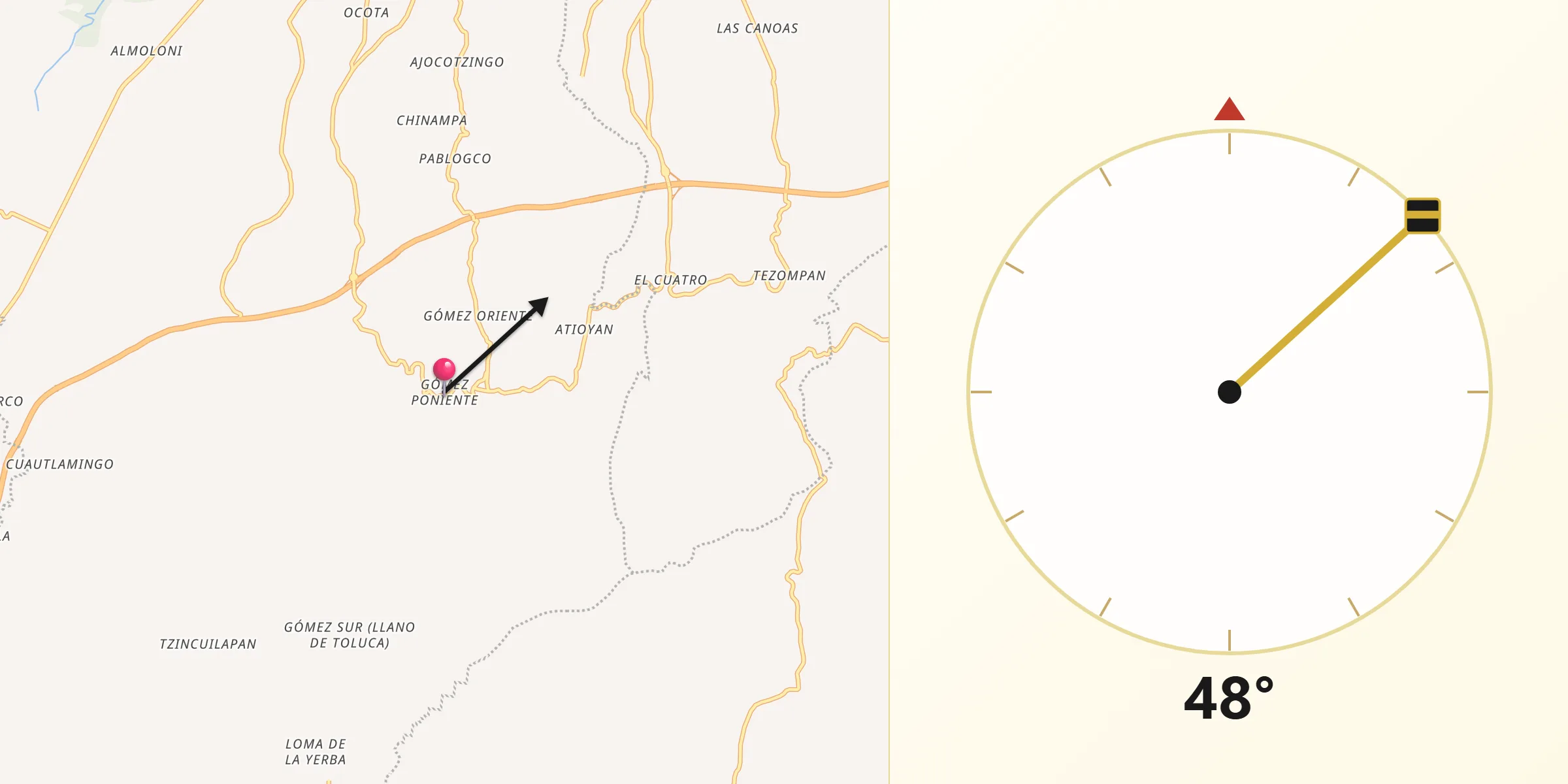 Dirección de la Qibla desde Gómez Poniente